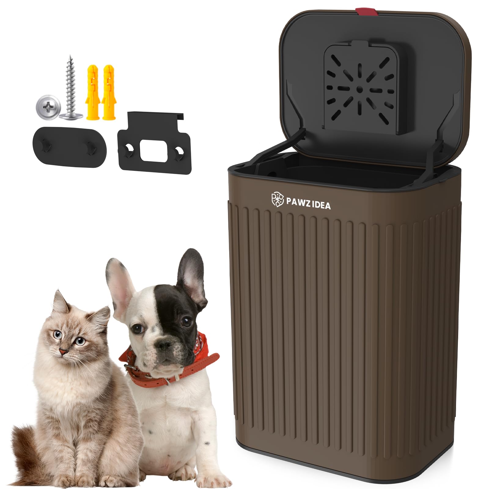 PAWZIDEA Wall Mount Dog Poop Trash Can Outside, 2.1 Gallon Small Dog Waste Bin with Lid, Activated Carbon Odor Control, Waterpro