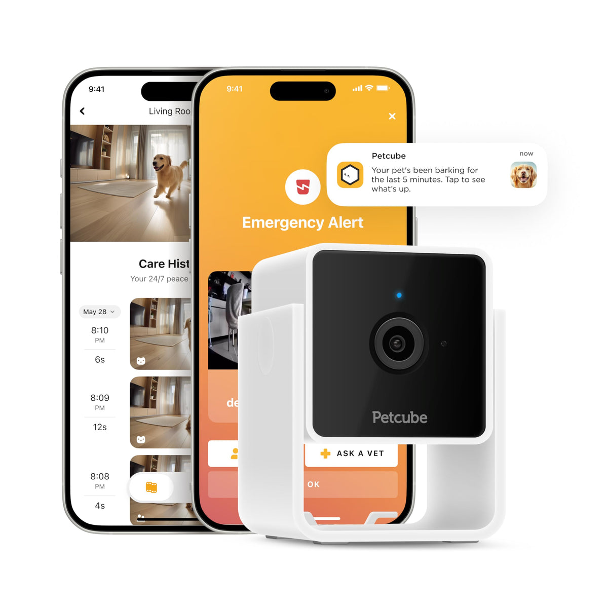 Petcube Cam | Indoor Wi-Fi Pet and Security Camera with Phone App, Pet Monitor with 2-Way Audio and Video, Night Vision, 1080p H