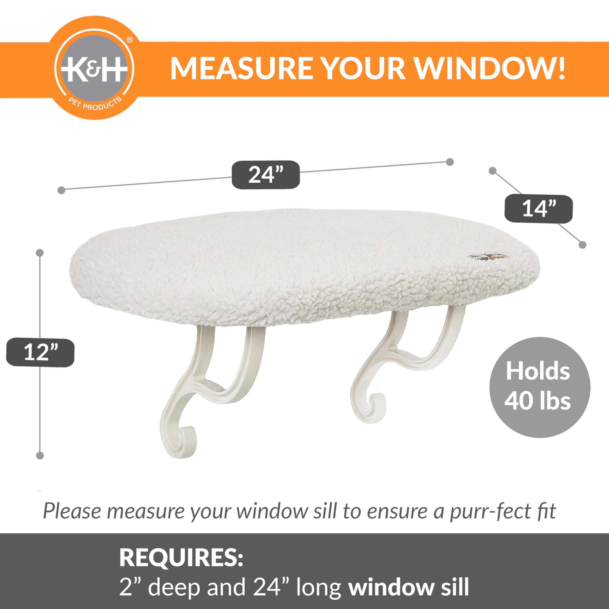 K&H Pet Products Kitty Sill Cat Window Perch for Large Cats, Orthopedic Window Hammock Bed Holds 40LBS, Washable Cover, Kitty Wi