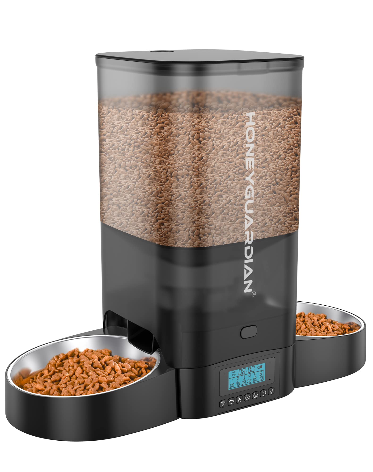 HoneyGuaridan 5L Automatic Cat Feeder for Two Cats, Cat Food Dispenser with Stainless Steel Bowl,Timed Feeder Programmable 1-6 M