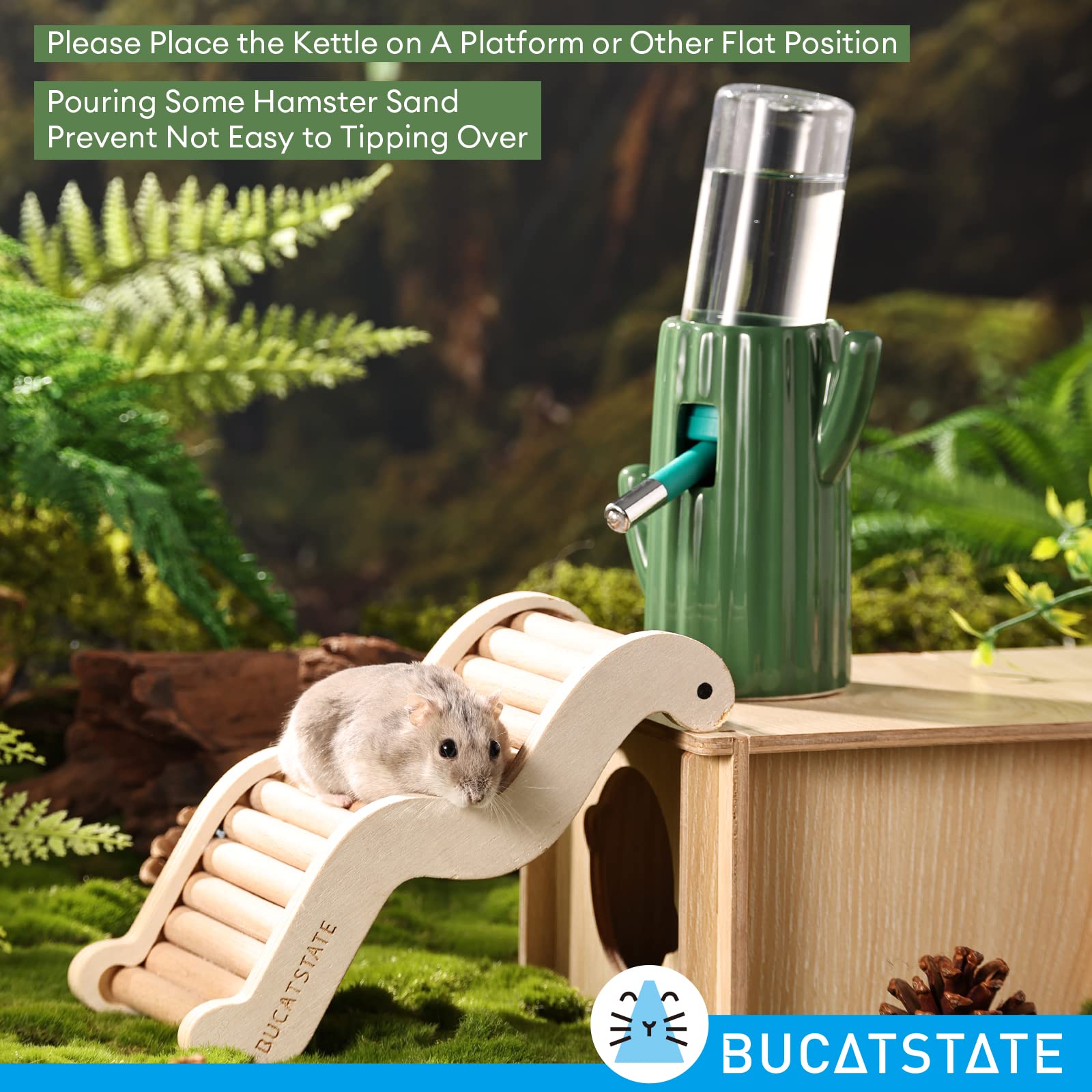 Bucatstate Cactus Ceramic Leakproof Hamster Water Bottle Guinea Pig Water Bottles Rabbit Water Bottle With Holder Water Feeder For Small Animals