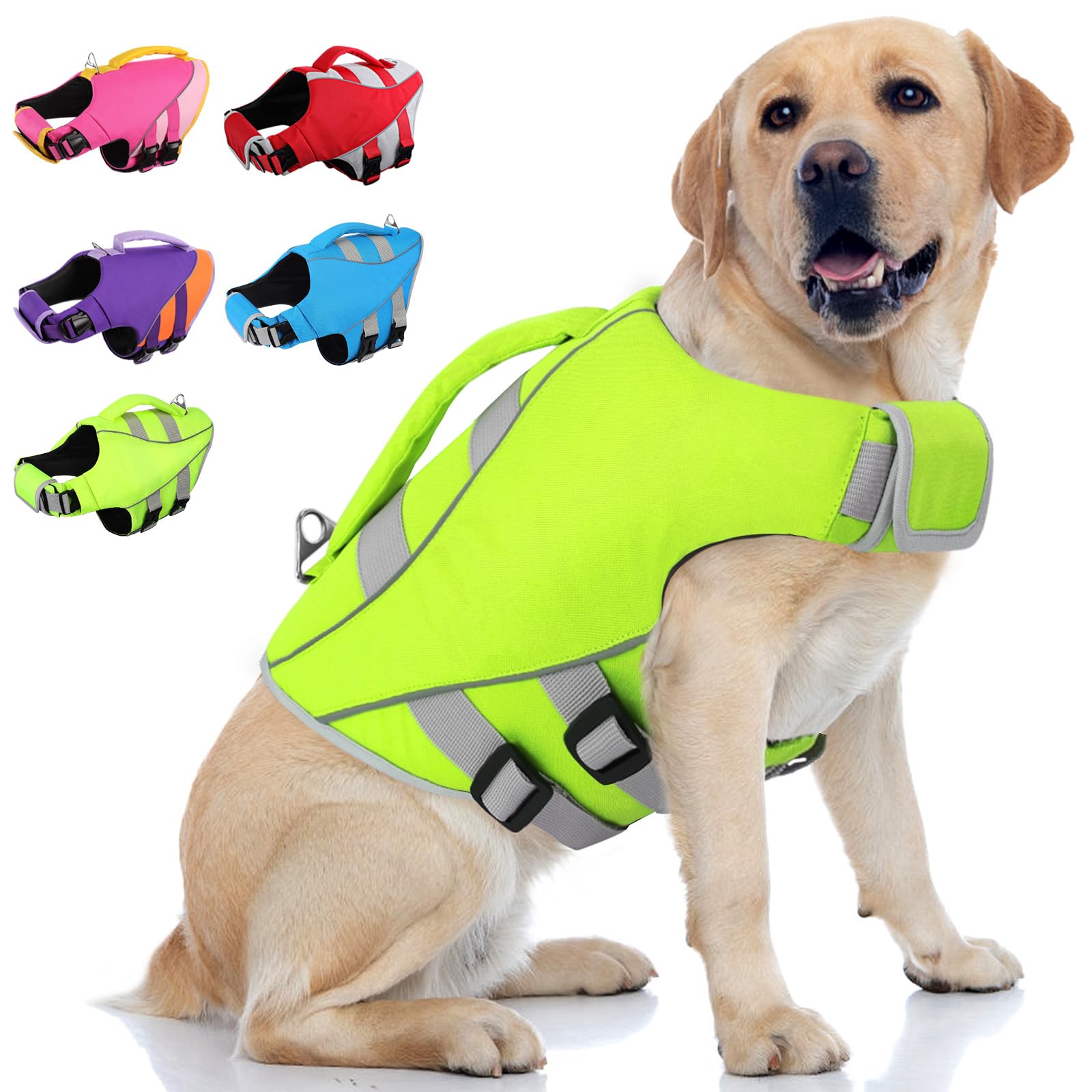 Queenmore Large Dog Life Jacket, Dog Life Vest For Swimming Boating, Puppy Life Jackets For Small Dogs, Ripstop Pet Life Vests W