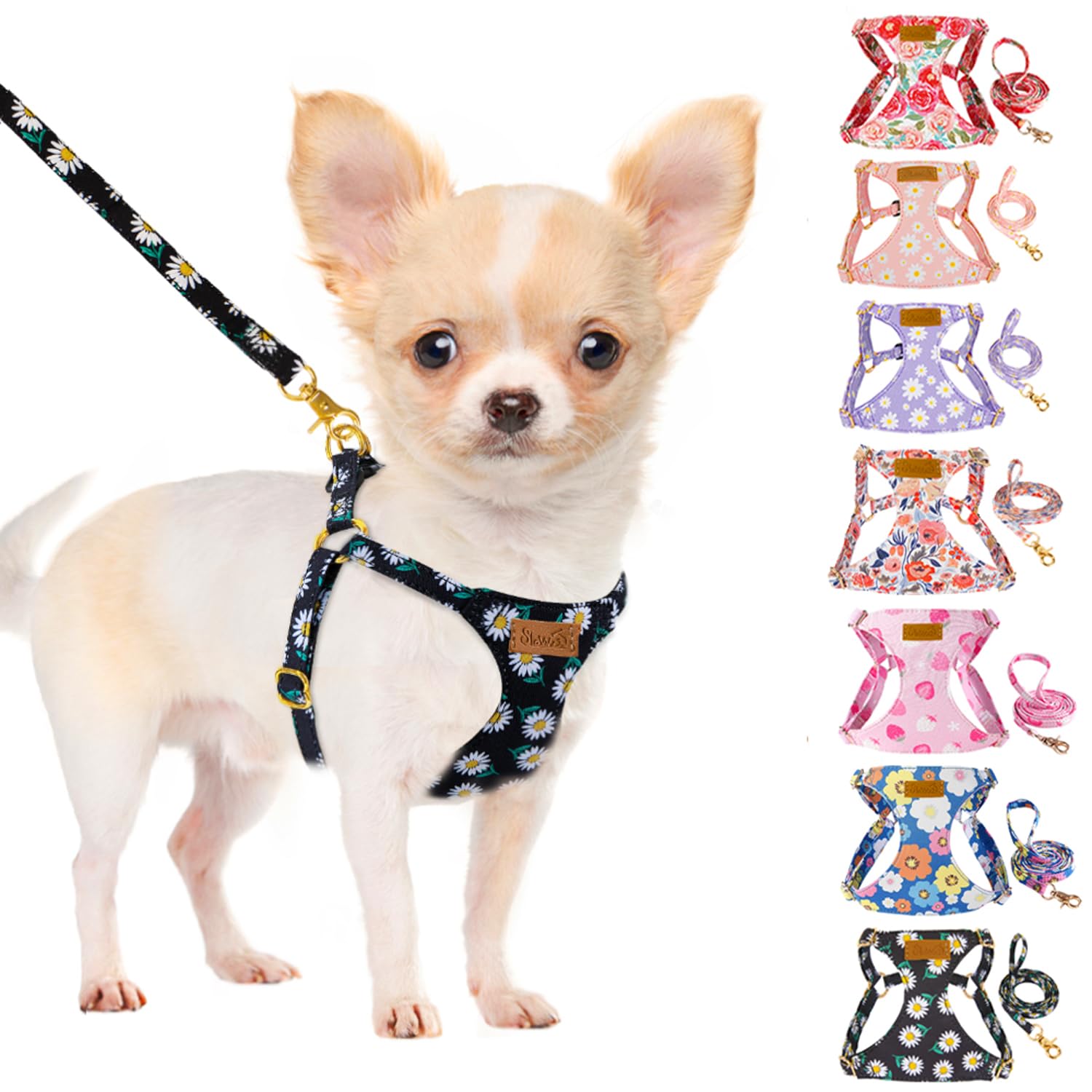 Lukovee Puppy Harness And Leash Set, No Pull Adjustable Lightweight Soft Suede Pet Harness Vest With Snap Buckle For Puppy Small