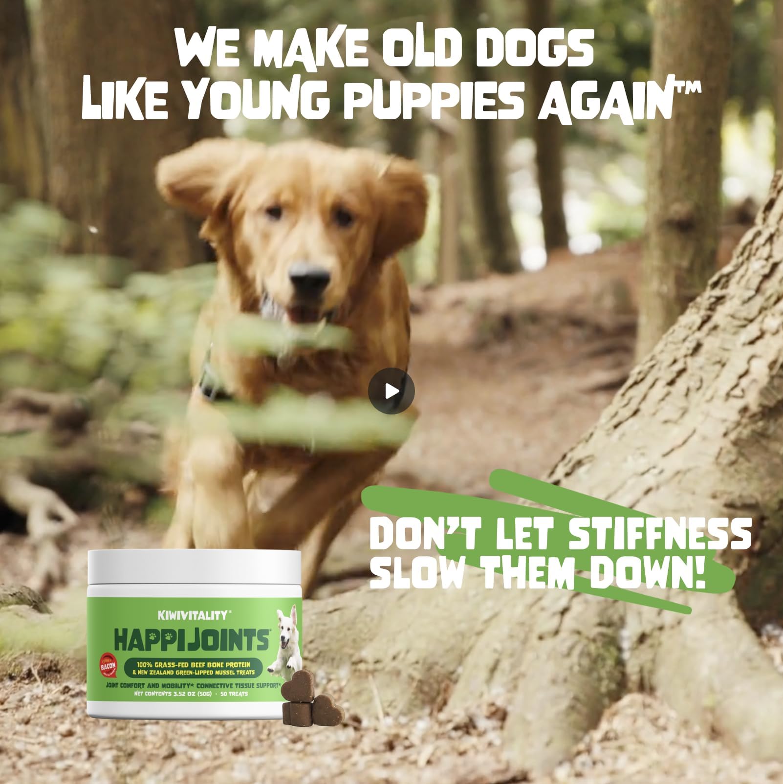 HappiJoints Hip and Joint Supplement Treats for Dogs, Cats  100% Grass-Fed Beef Bone Collagen New Zealand Green-Lipped Mussels