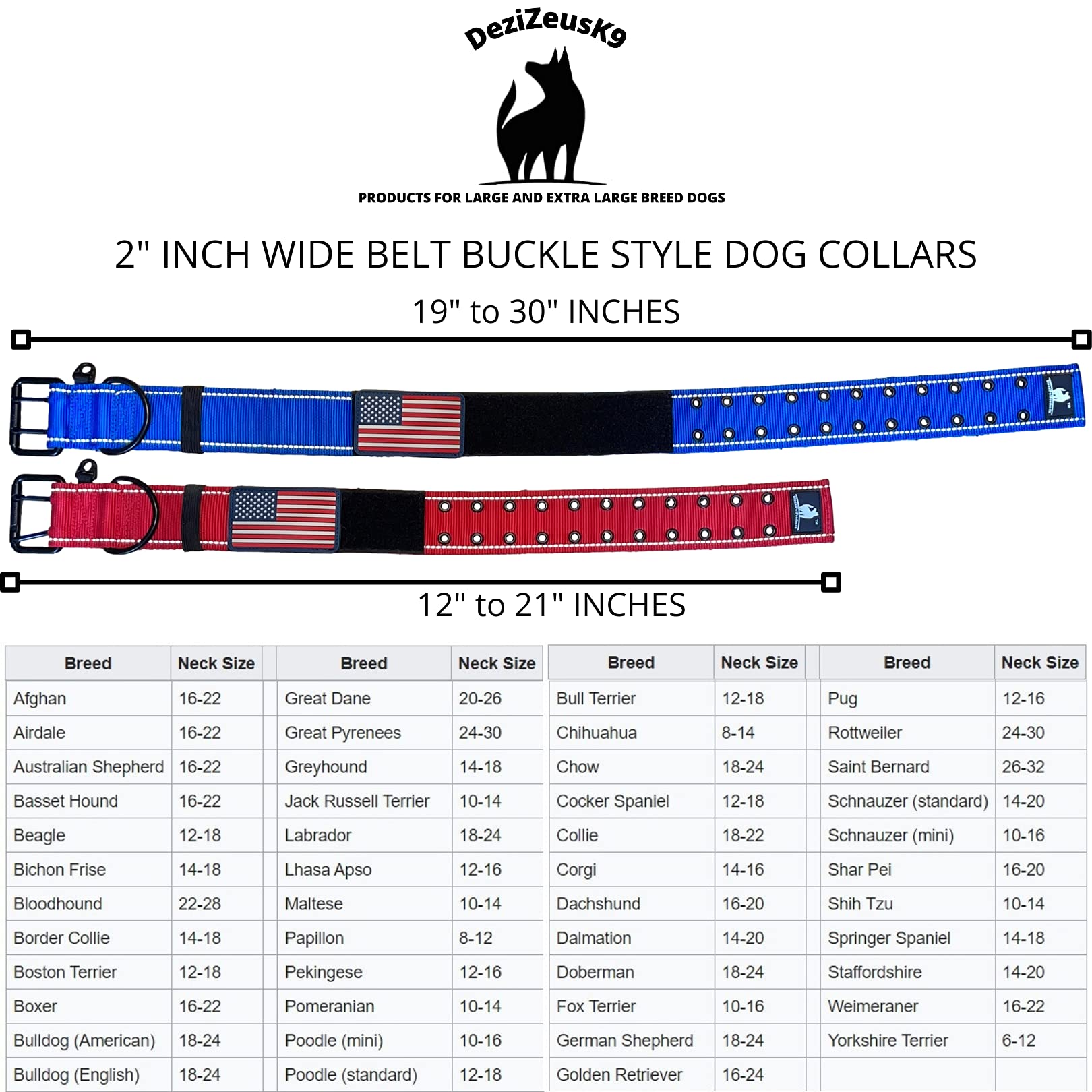 2 Personalized Tactical Dog Collar - Wide Thick Military Style with Strong Belt Buckle Closure - American Flag Patch - Reflectiv