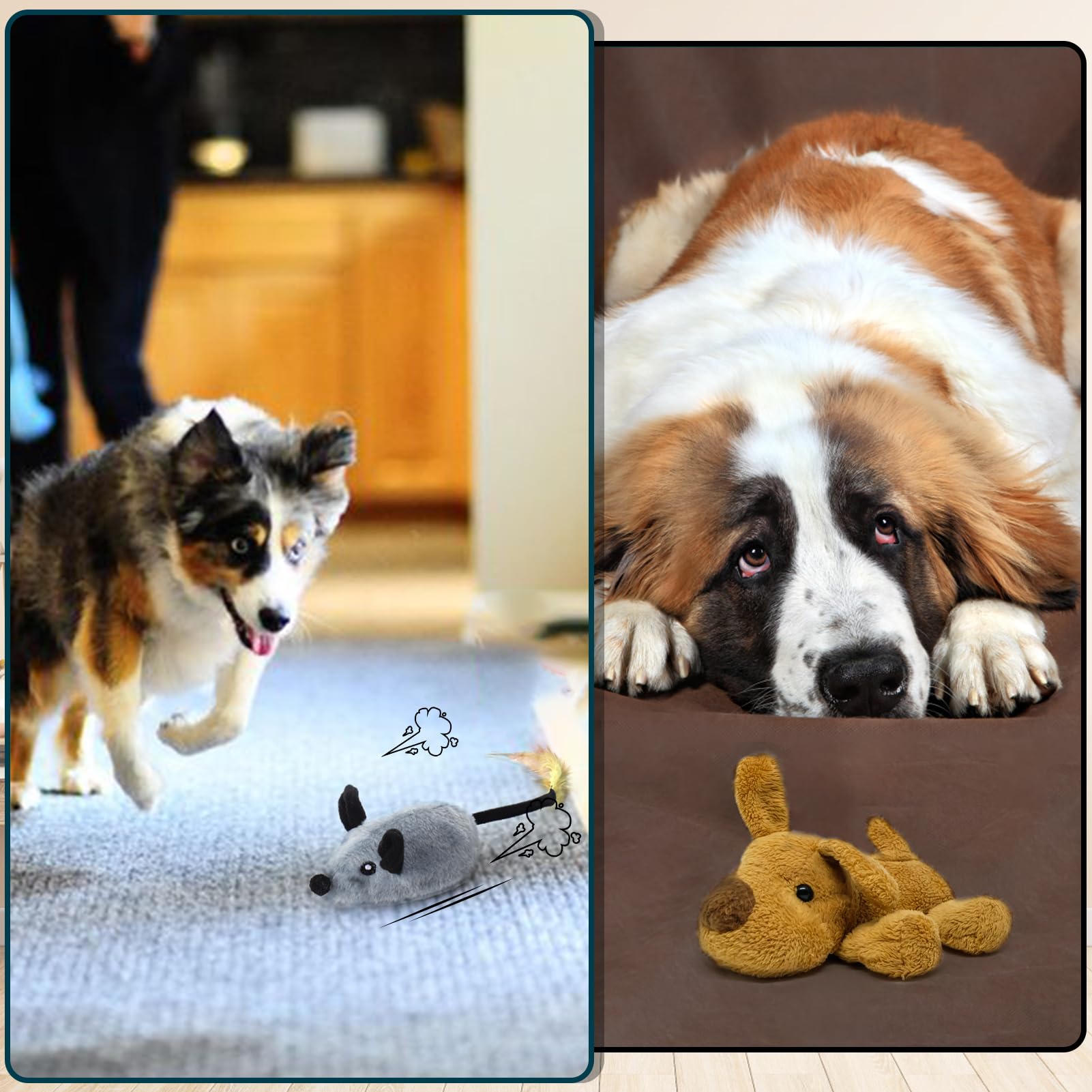 Baborui Interactive Escaping Mice Squeaky Toys With Lights & Auto-Turn, Rechargeable Moving Toys For Small/Medium/Large Dogs & C