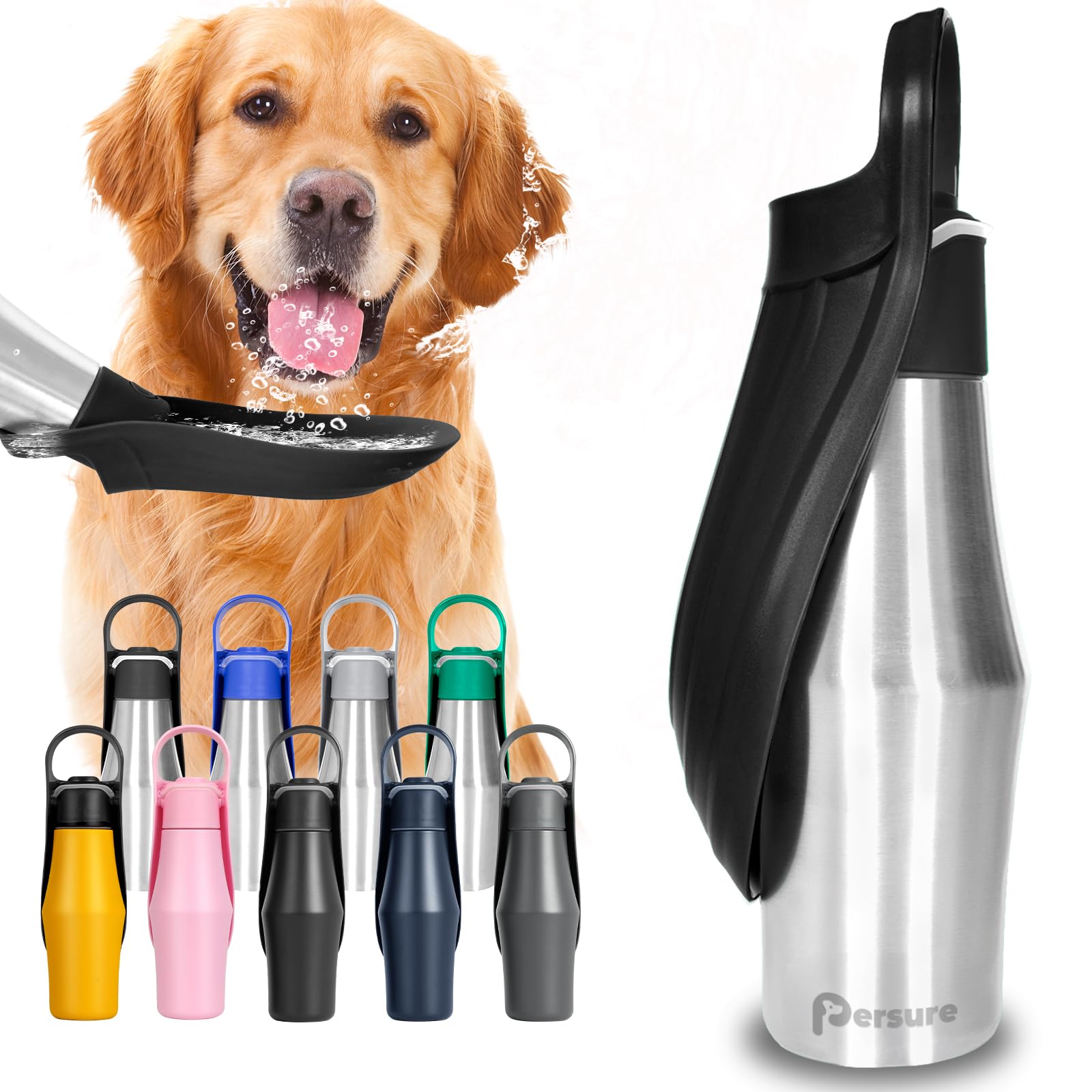Persure 27 OZ Dog Water Bottle Portable Stainless Steel Convenient Pet Water Dispenser, Leak Proof Puppy Travel Water Bowl for D