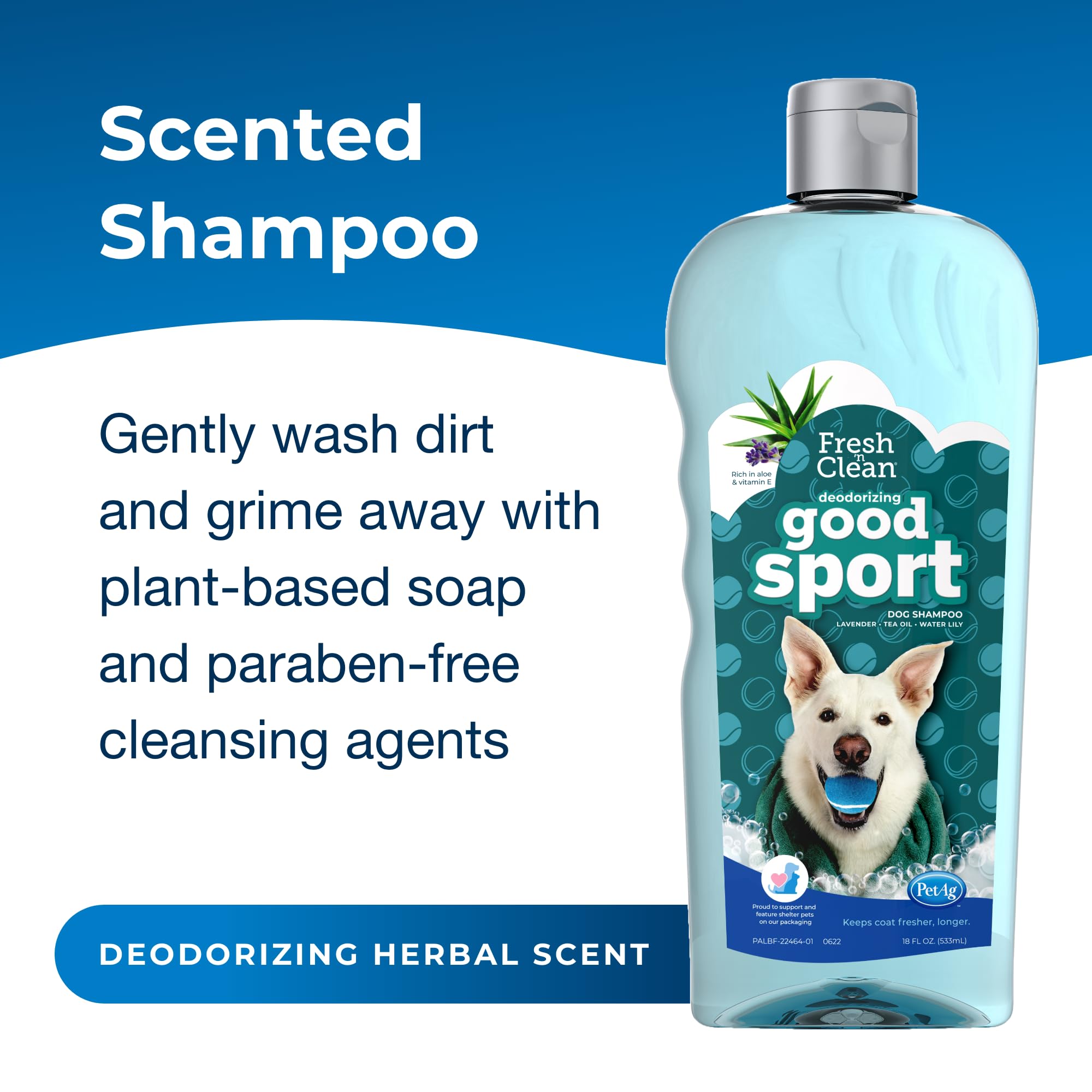 Pet-Ag Fresh ‘N Clean Good Sport Deodorizing Shampoo For Dogs - 18 Oz - Powerful, Odor-Control Formula With Aloe Vera & Vitamin E - Soap Free & Paraben Free