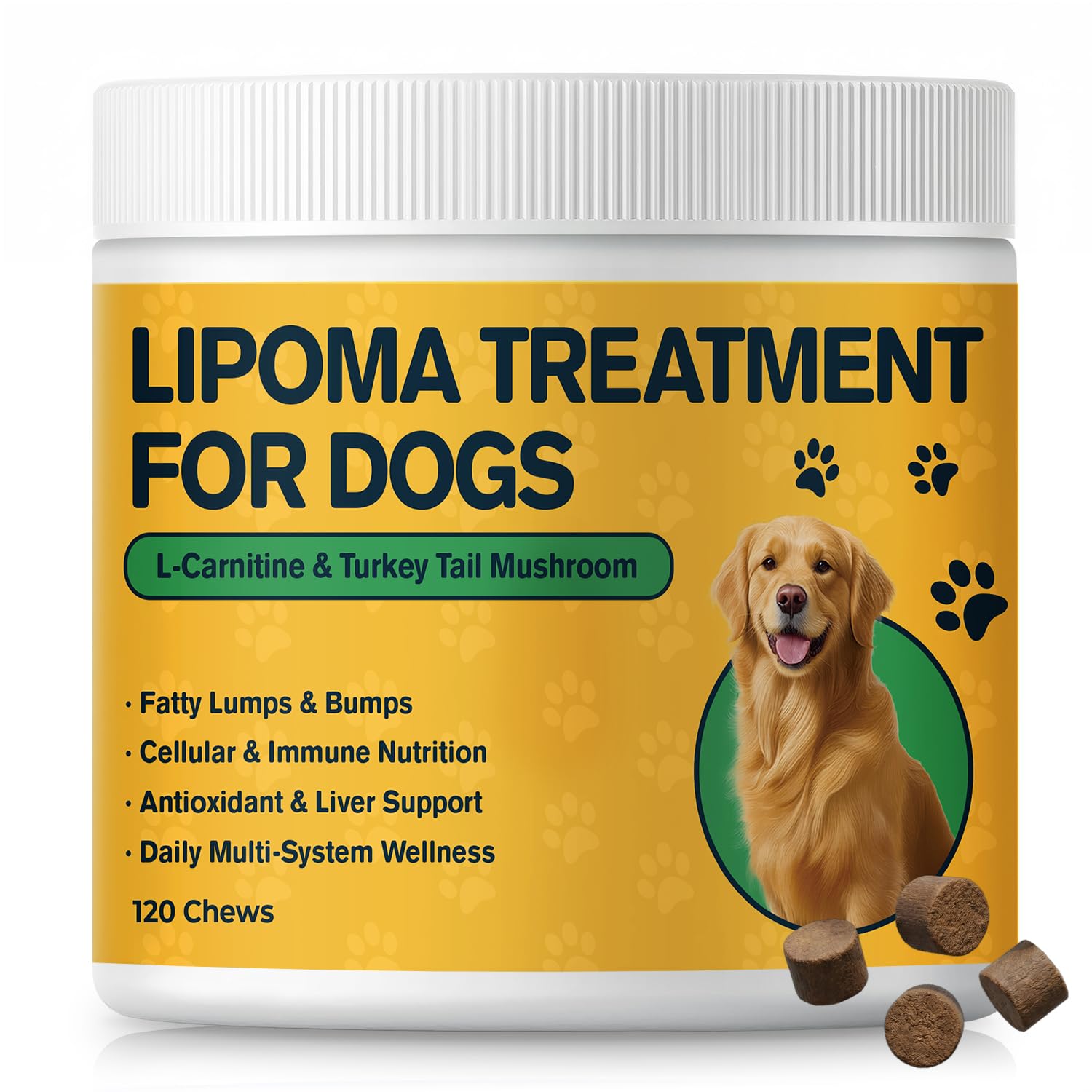 Lipoma Treatment for Dogs, L-Carnitine & Mushroom Soft Chews for Lumps and Bumps, Supports Fat Metabolism, Immune & Cellular Wel