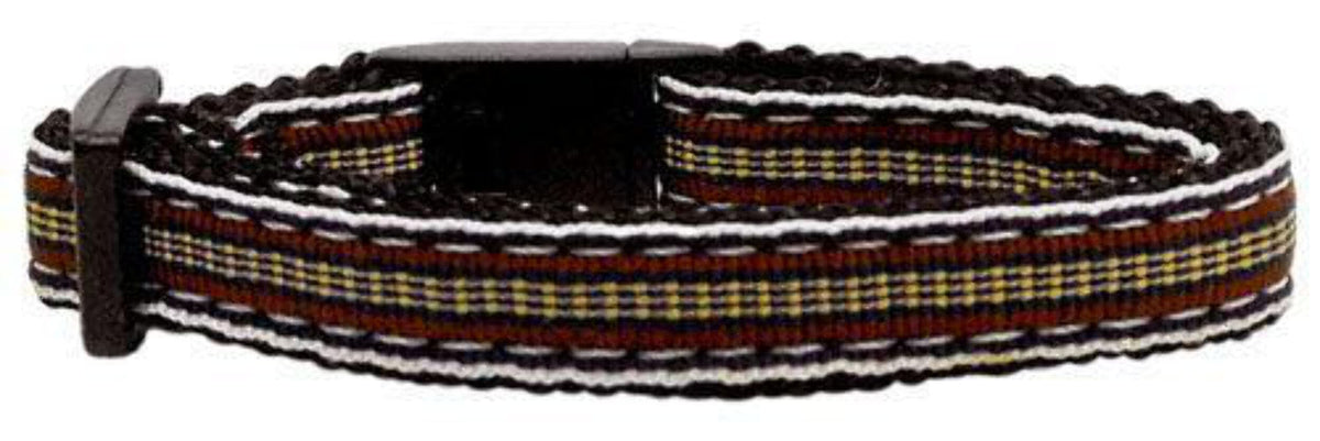 Mirage Pet Products Preppy Stripes Nylon Ribbon Cat Safety Collars, Brown/Khaki