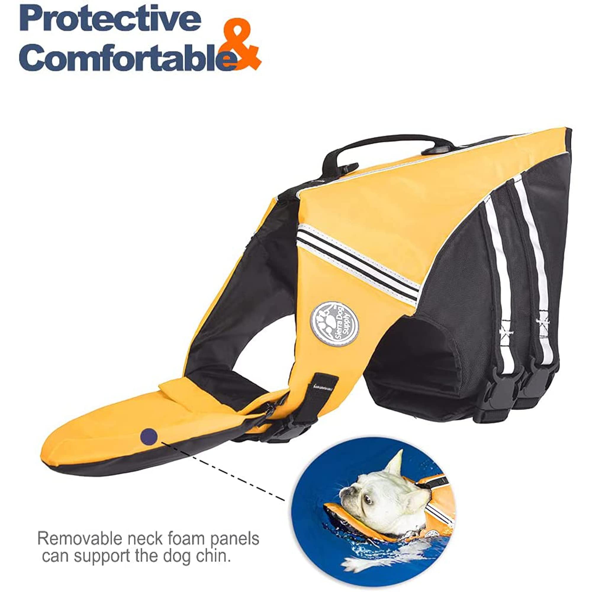 Petglad French Bulldog Life Jacket, Life Vest With Chin Float Rescue Handle For Corgi Pug, Adjustable High Visibility Flotation