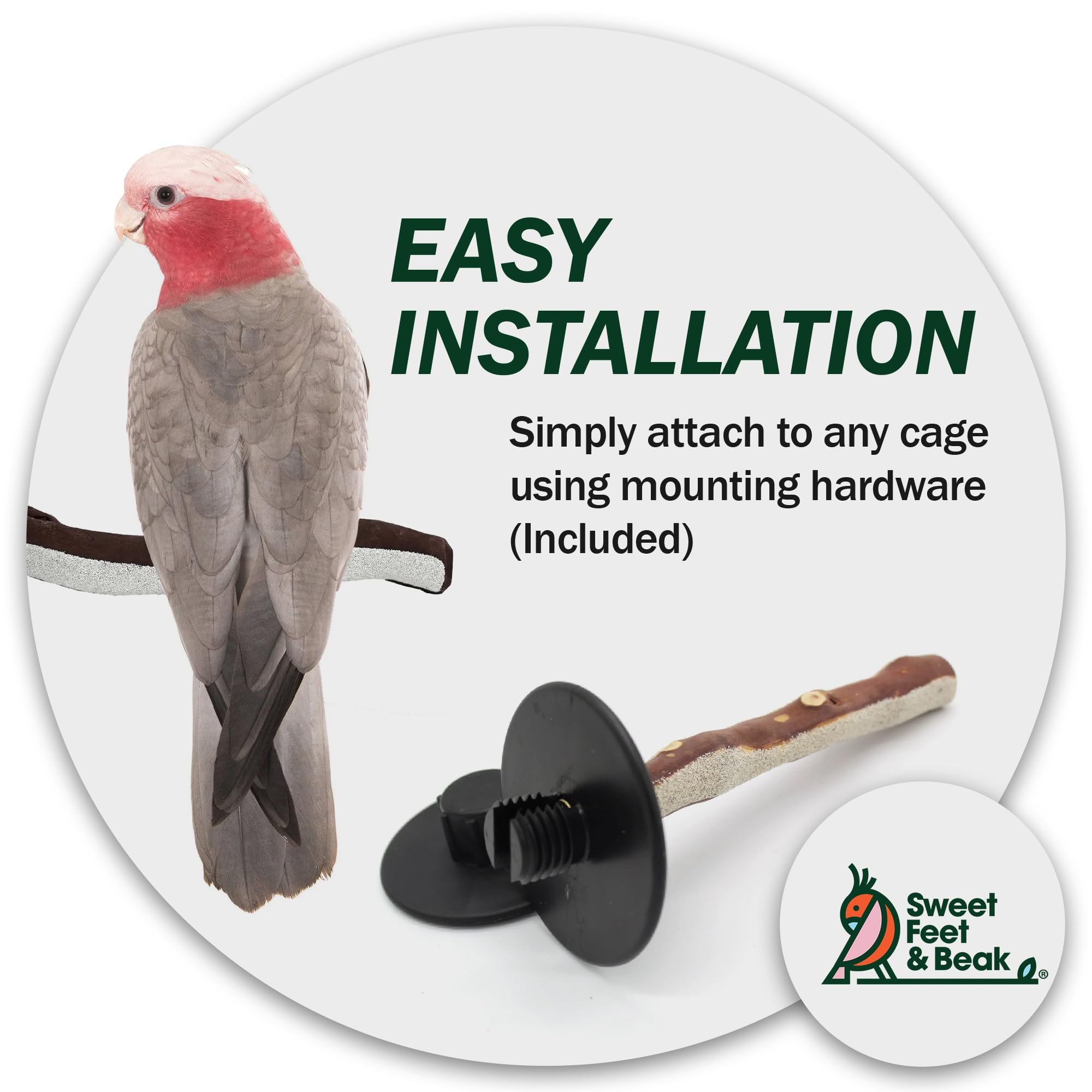 Sweet Feet And Beak Superoost Manzanita Pumice Pedicure Perch- Easy To Install Bird Cage Accessories For Healthy Feet, Nails And