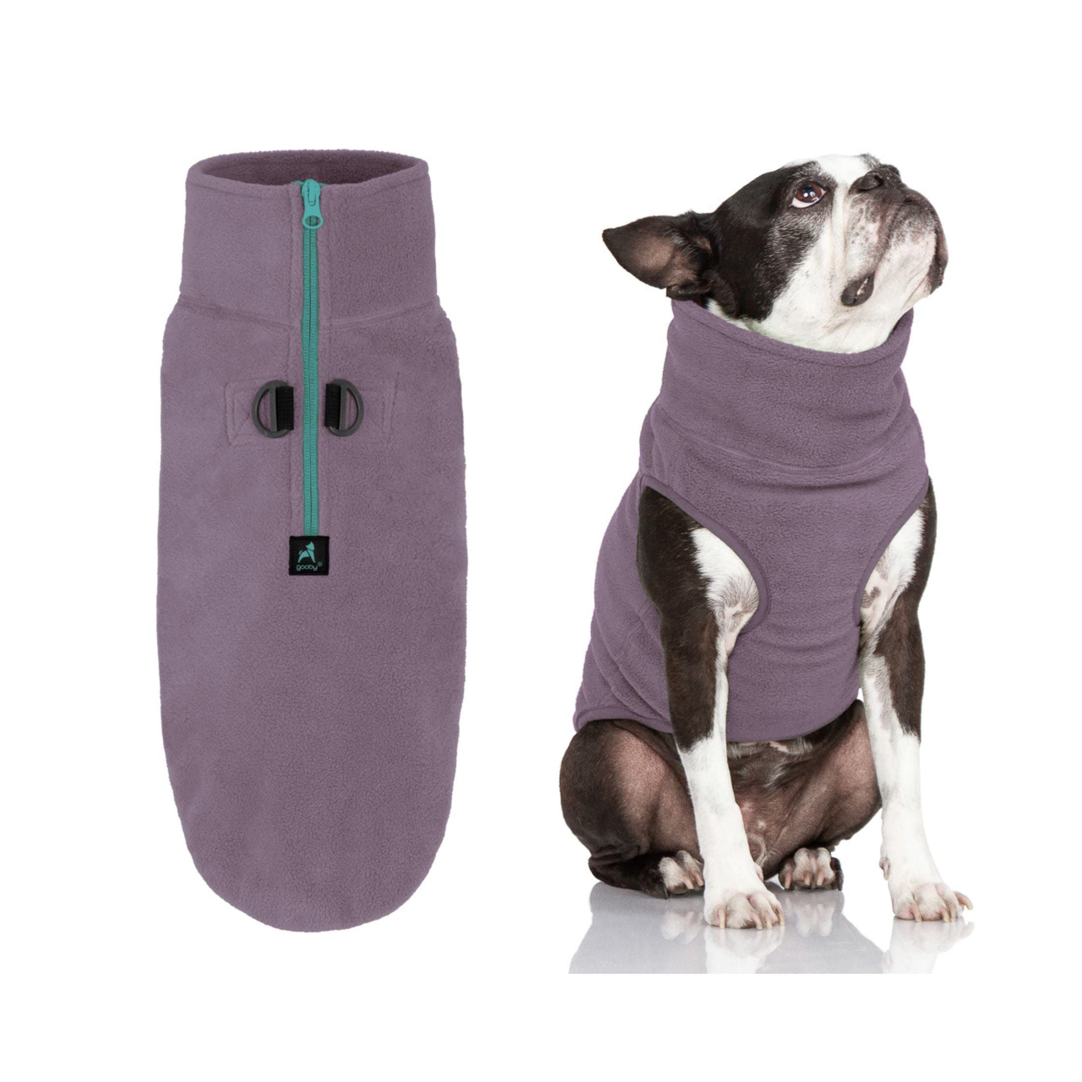 Gooby Half Zip Up Fleece Vest - Soft, Warm Pullover Dog Jacket with Dual D Ring Leash - Winter Small Dog Sweater - Violet, X-Sma