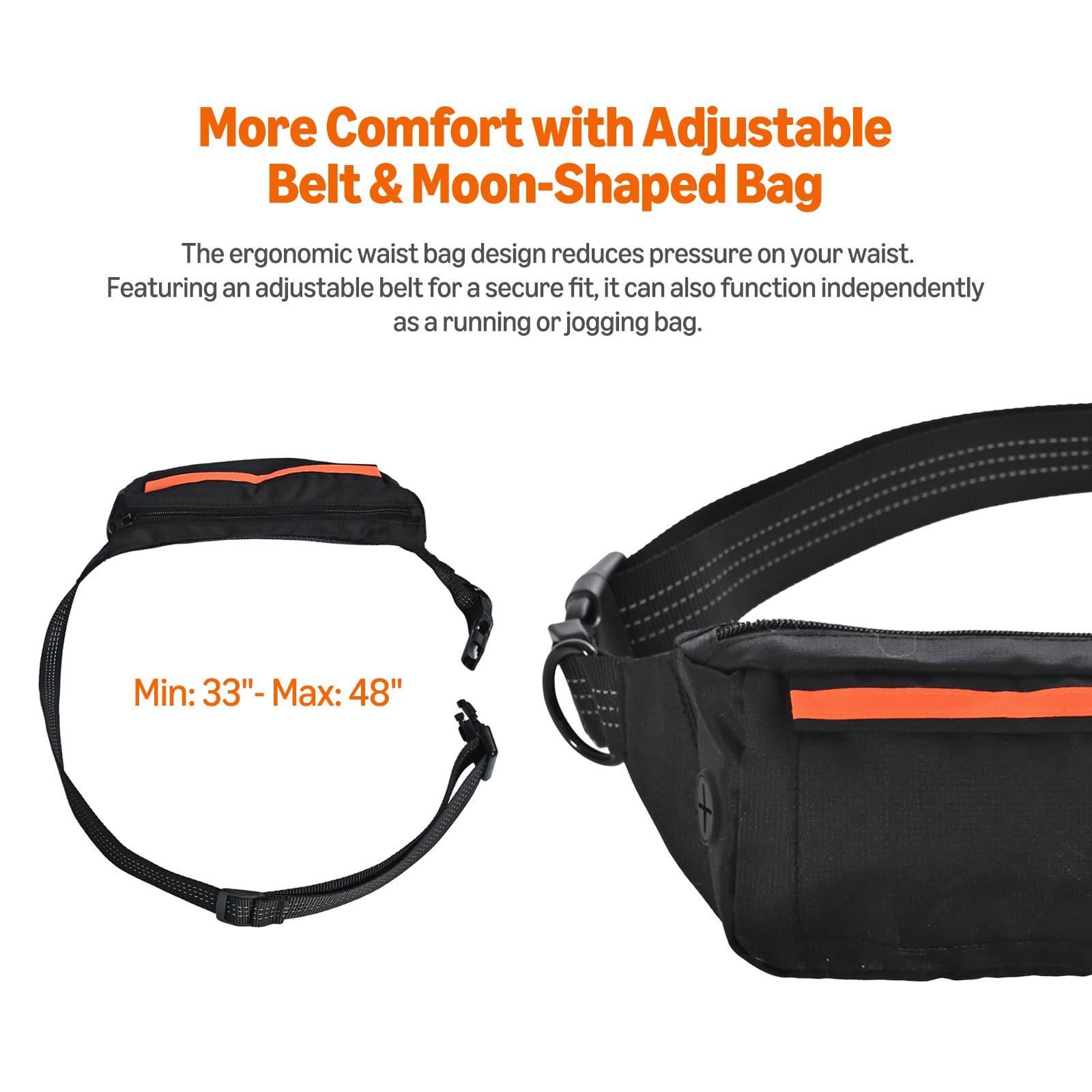 Amazon Basics Hands Free Dog Leash With Running Bag, Adjustable Waist Belt, Dual Padded Handles, Reflective Bungee Leash For Wal
