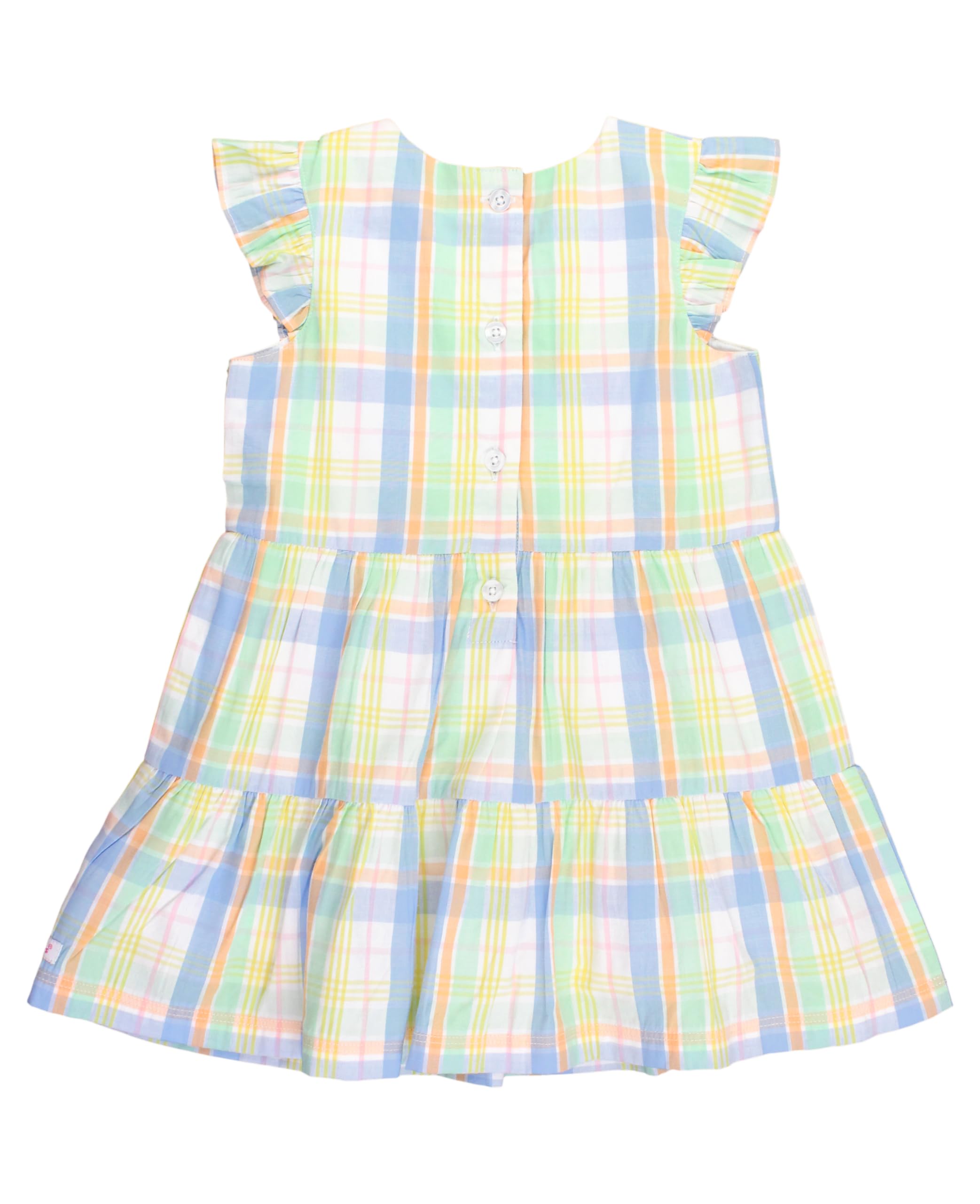 Rufflebutts Clubhouse Rainbow Plaid Flutter Sleeve Tiered Dress - 18-24M