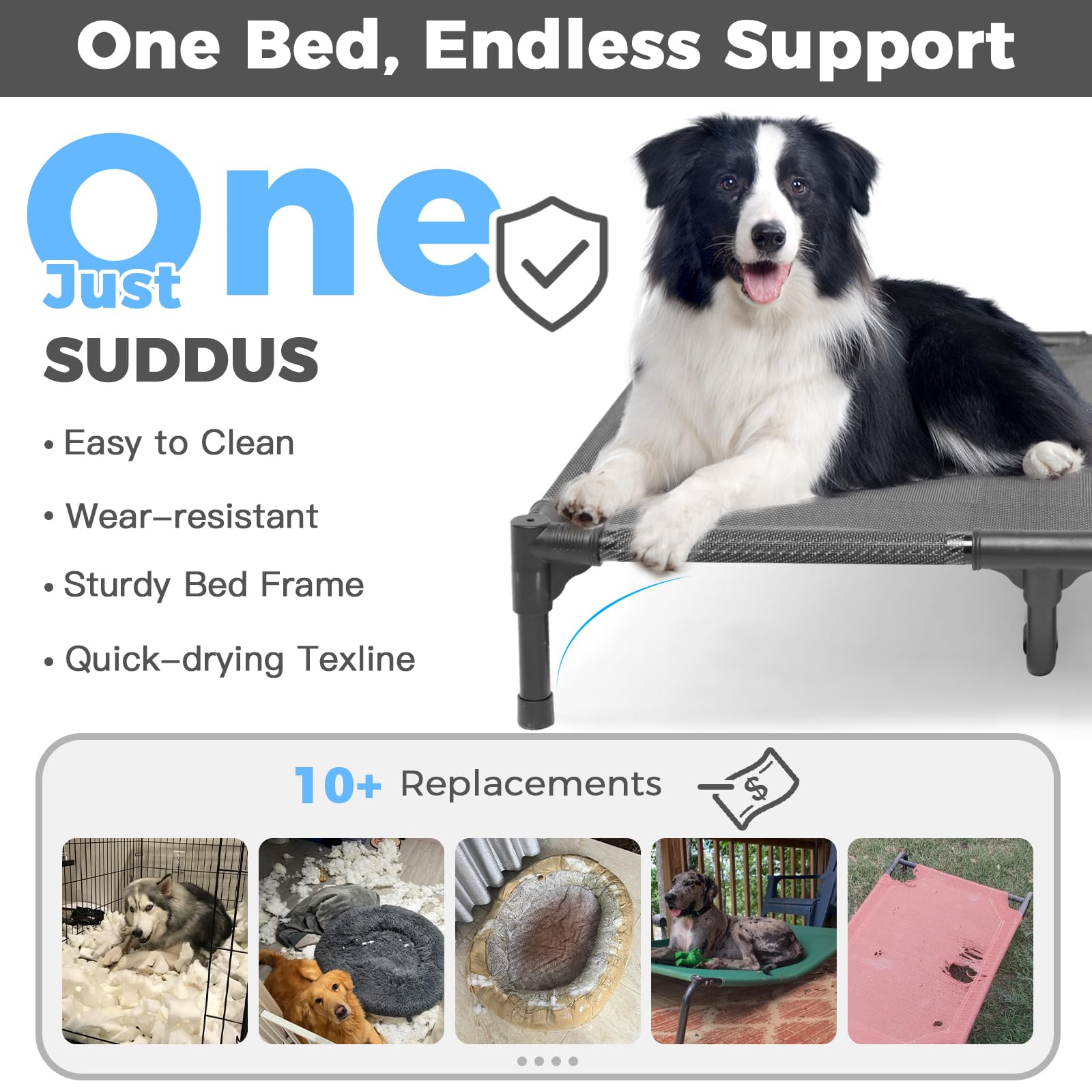 Suddus Elevated Dog Bed Waterproof Outdoor, Portable Raised Dog Bed, Dog Bed Off The Floor, Dog Bed Easy Clean Indoor Or Outdoor Use, X-Large, Grey
