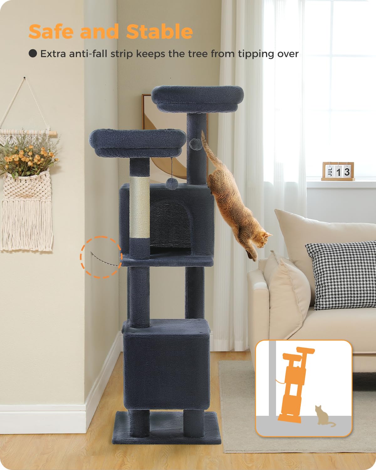 Muttros Cat Tree, 52.4'' Multilevel Cat Tower For Indoor Cats, Plush Cat Tree House With 2 Padded Perches, 2 Condos & 2 Scratchi