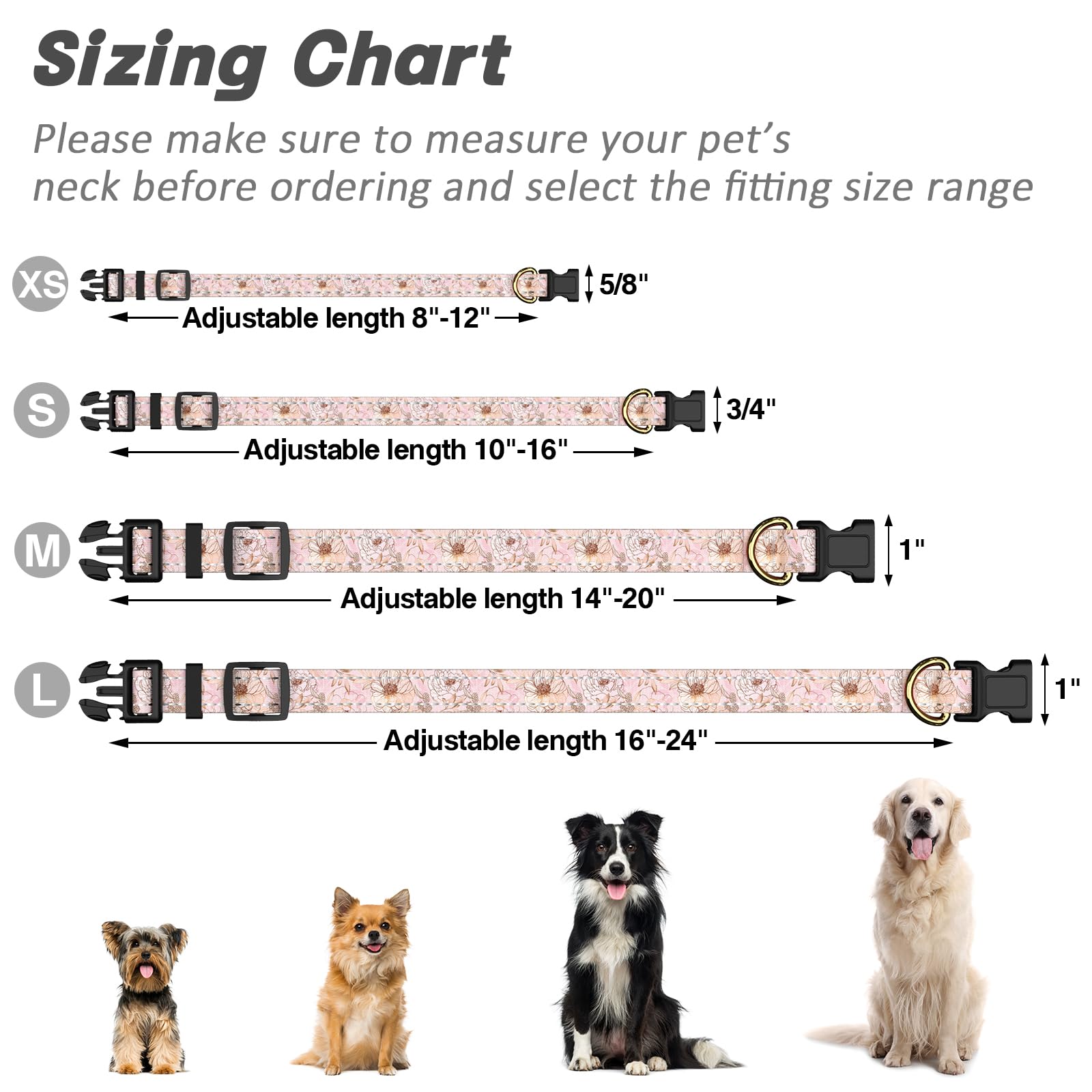 Tmoodel Reflective Dog Collar For Medium Dogs, Cute Flower Theme Adjustable Heavy-Duty Nylon Puppy Collar For Boy And Girl Femal