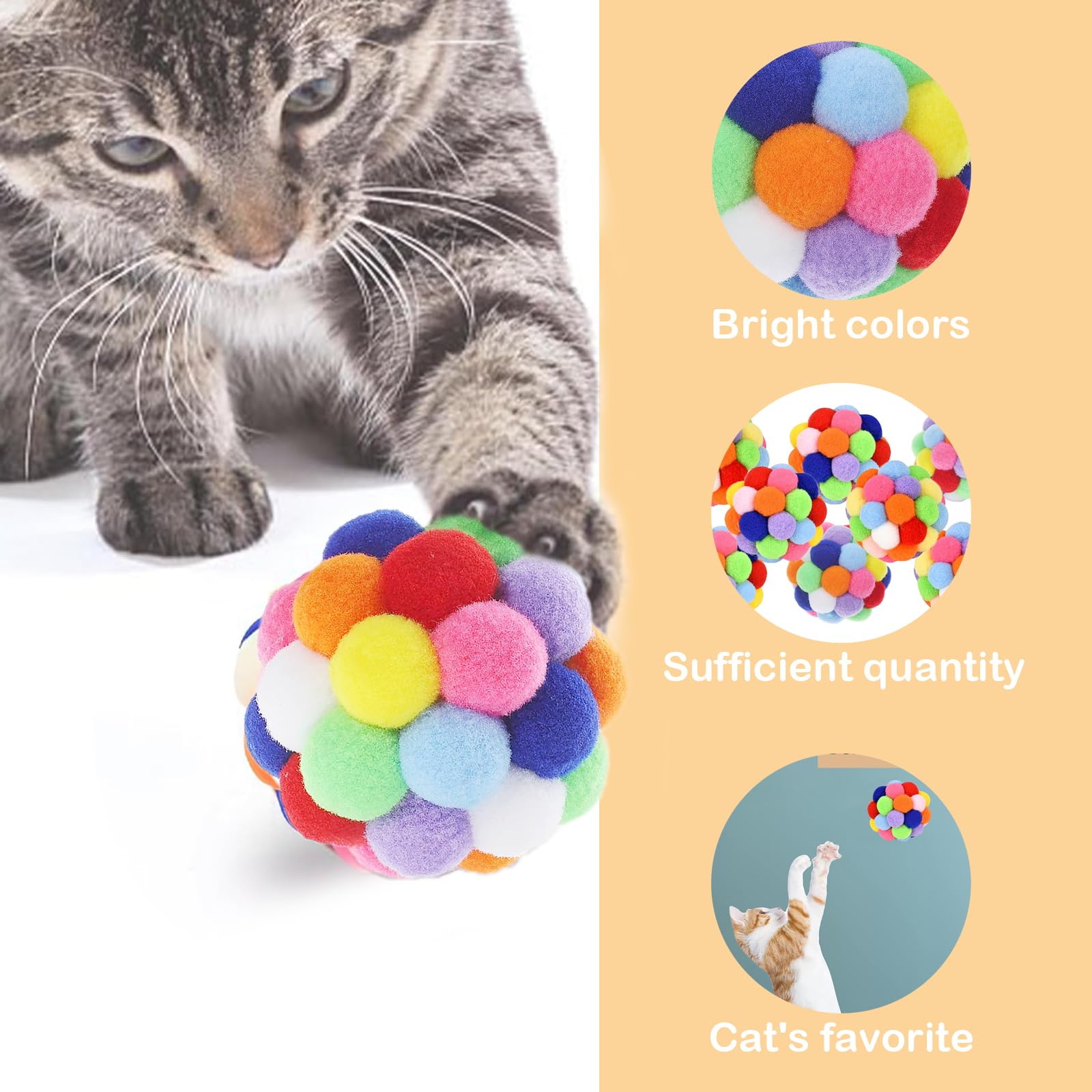 Thxutm 9Pcs Cat Toy Balls, 1,75' Soft Pom Pom Balls For Kittens, Colorful Soft Fuzzy Ball For Cats, Interactive Playing Chewing