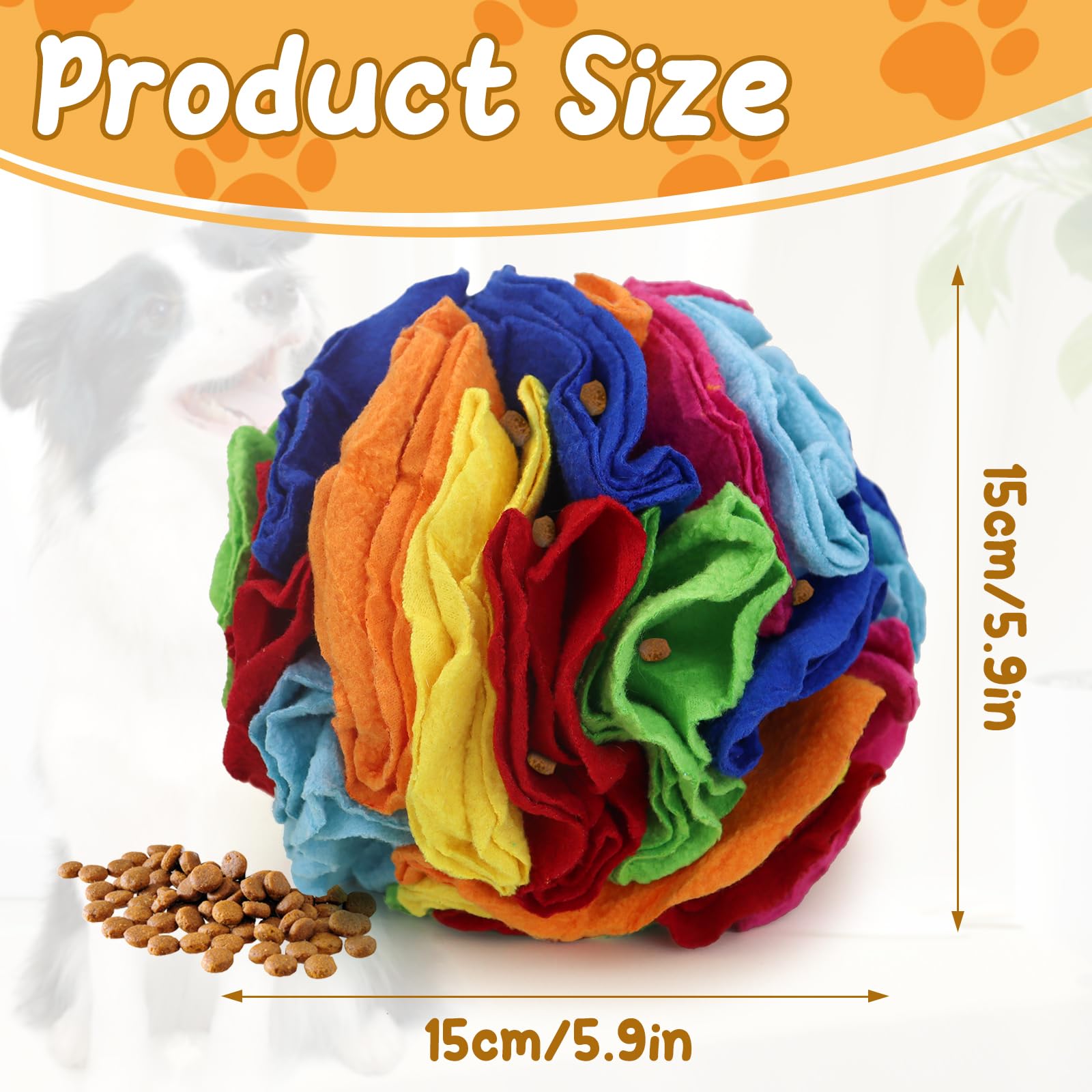 Andiker 5.9'' Snuffle Ball for Dogs, Plush Colorful Interactive Snuffle Ball Hide Treat Dog Puzzle Toy for Relieving Boredom and