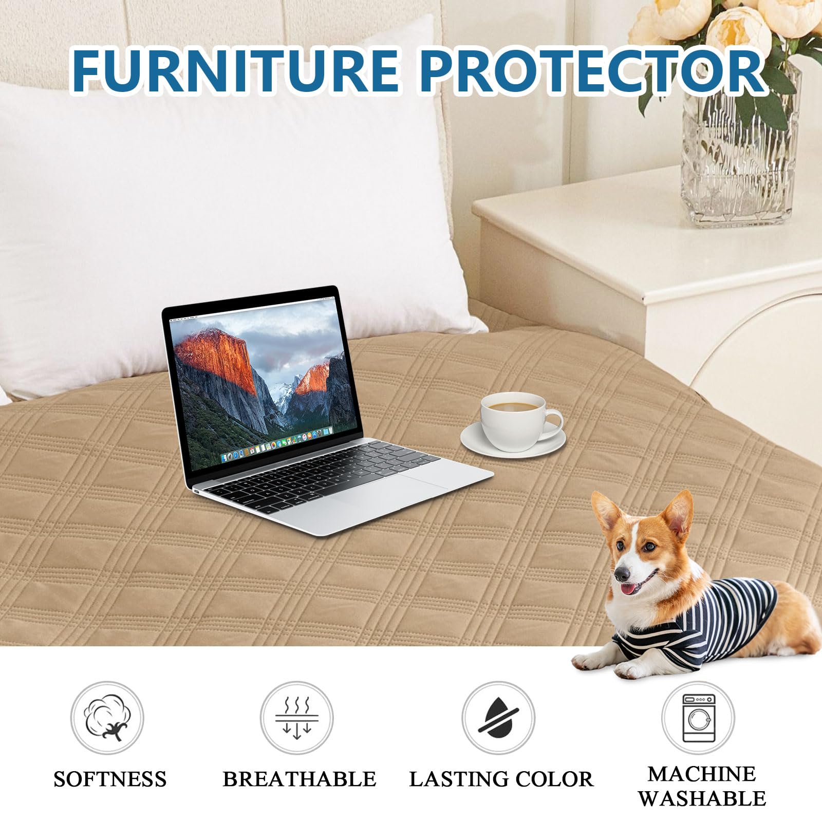 hyha Waterproof Dog Blanket, Reversible Pet Bed Blanket, Soft Sofa Couch Cover for Dogs Washable, Waterproof Pet Couch Covers fo