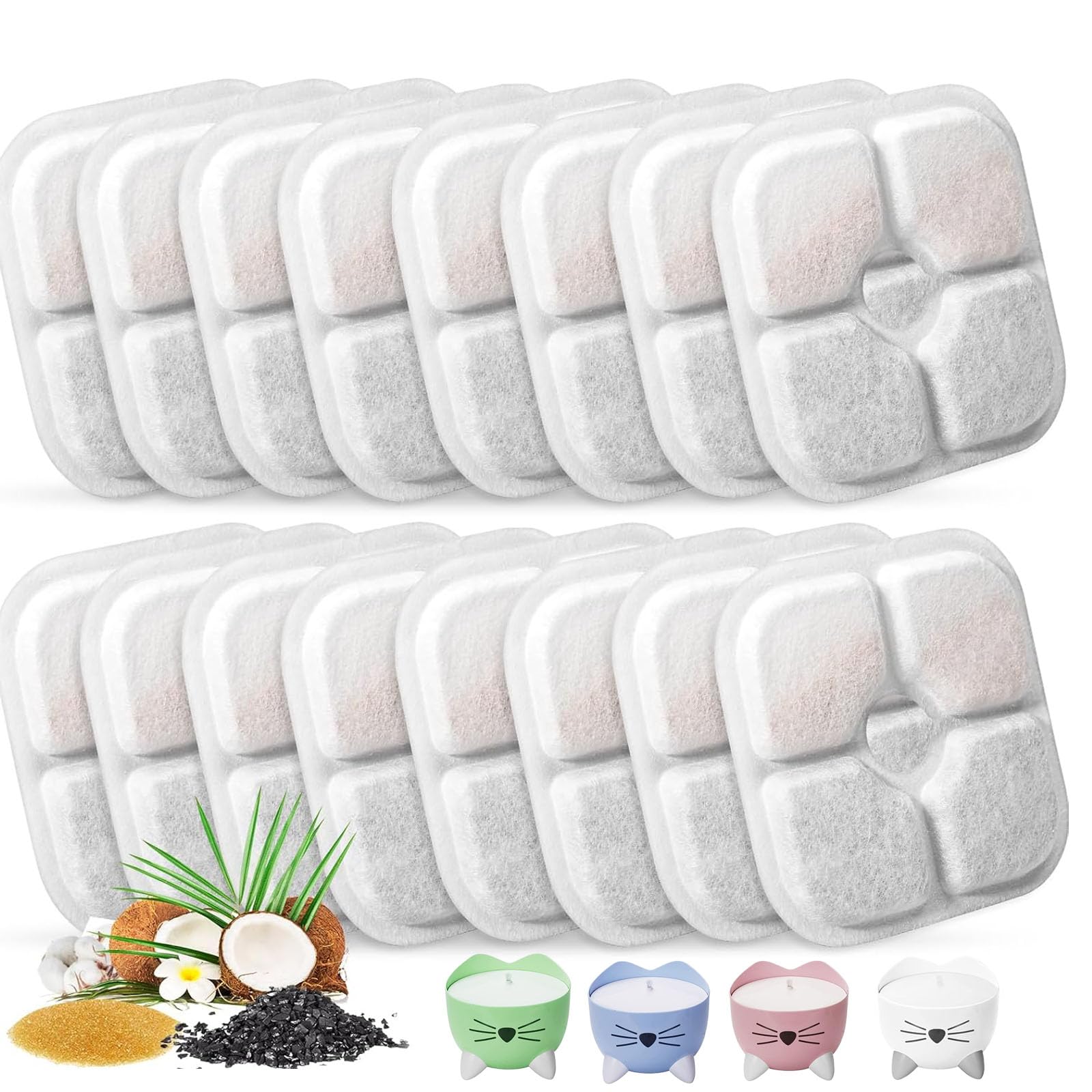 Cat Water Fountain Replacement Filters Fit For 2.5L Fountain With Whiskers Pattern Triple Action Water Pet Cat Drinking Fountain