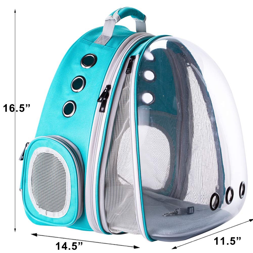 halinfer Front Expandable Cat Backpack Carrier, Large, Green, Fits up to 20 lbs, Space Capsule Bubble Window