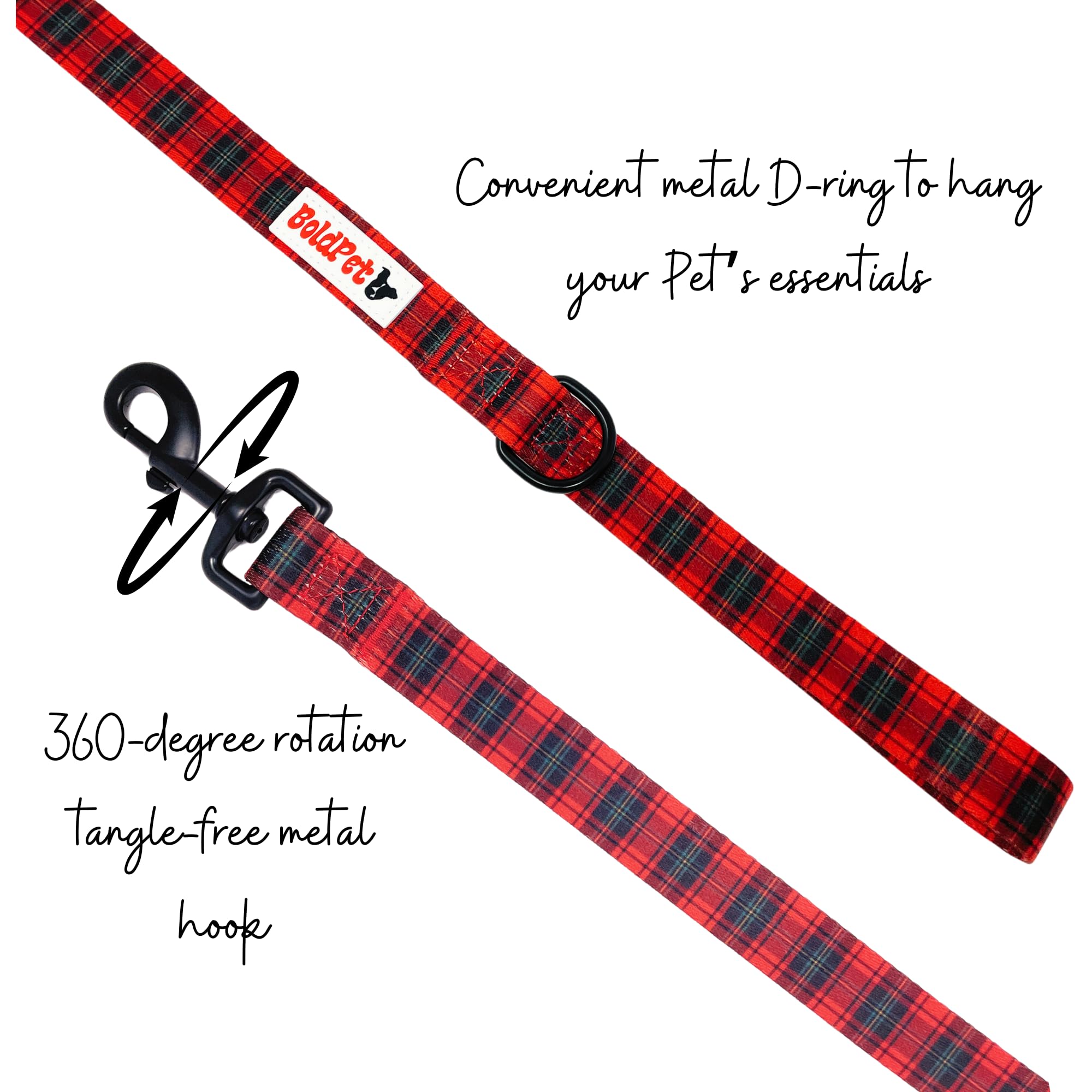 Boldpet Dog Collar And Leash Set - Durable Polyester Material -Adjustable Collar-Safe Metal Buckle-Cute Plaid Dog Leash And Coll