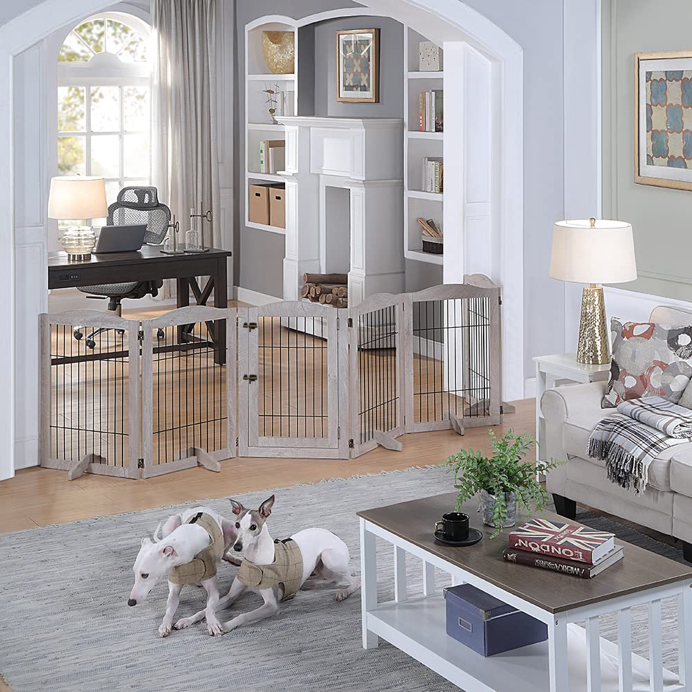Unipaws 132?Extra Wide Dog Gate And Pet Playpen, Free Standing Tall Dog Fence With Walk Through Door, Dog Barriers For Home, Use As Indoor Dogs Cats Pen, Rabbit Pen, Baby Gate, Weathered Grey