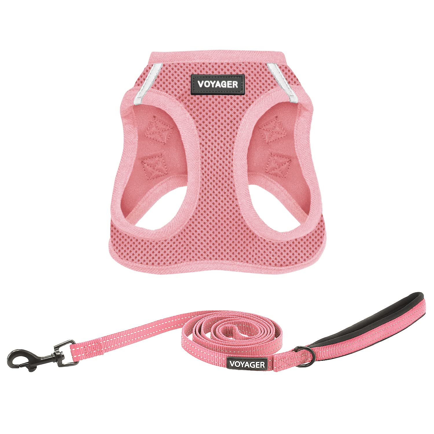 Voyager Step-In Air All Weather Mesh Harness And Reflective Dog 5 Ft Leash Combo With Neoprene Handle, For Small, Medium And Large Breed Puppies By Best Pet Supplies - Leash Harness (Pink), S