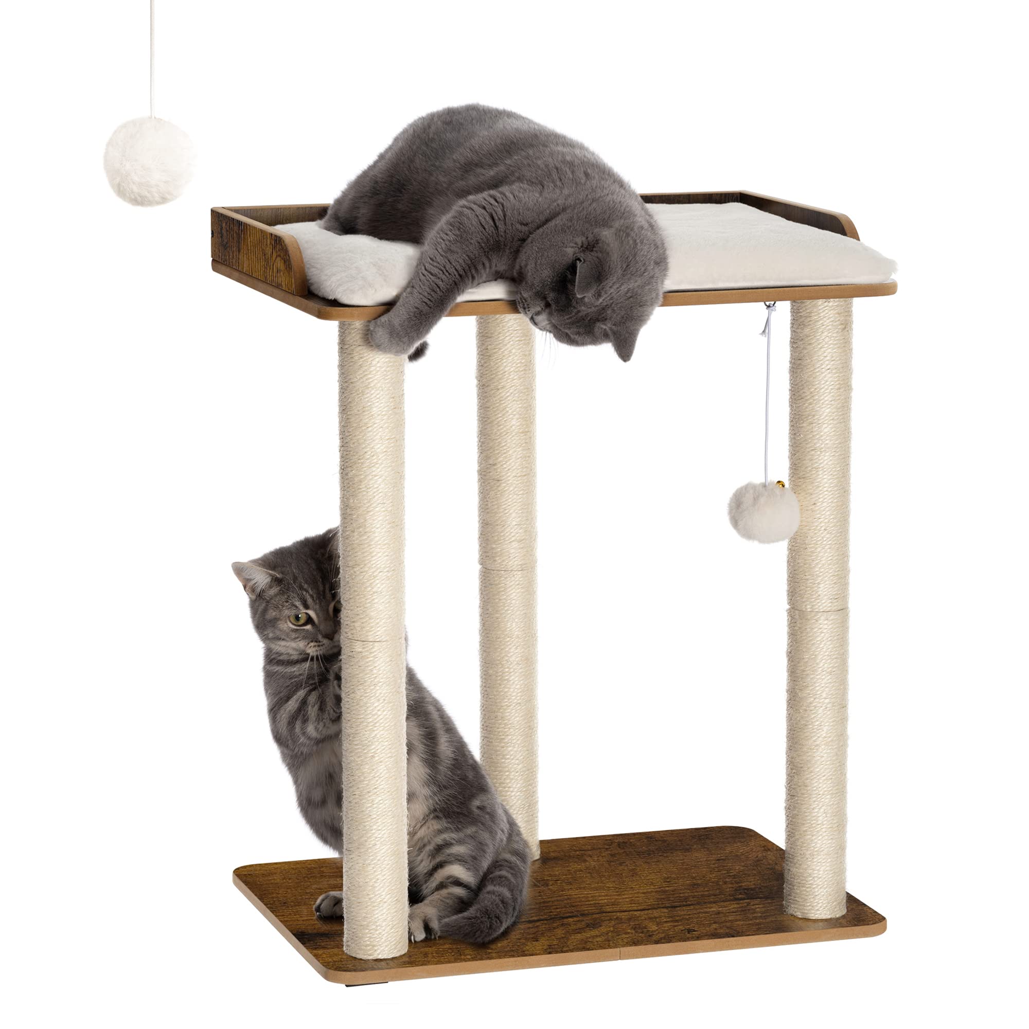 FourFurPets 26.7in Large Cat Tree Tower Condo, Cat Scratch Posts for Indoor Cats, Big Plate, Three 23.6in Full Sisal Scratching 