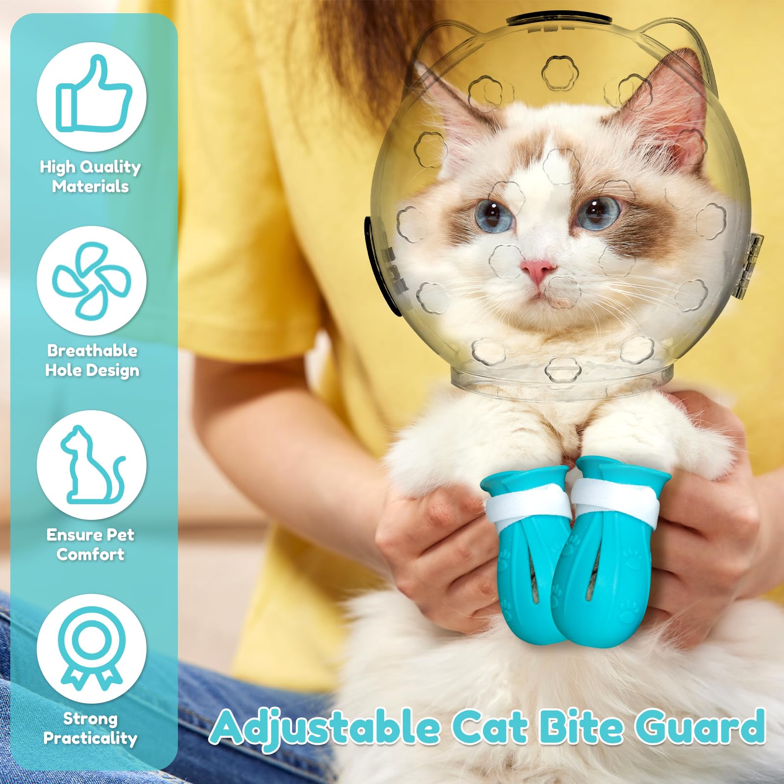 Mabciry Cat Muzzle For Grooming, Breathable Cat Muzzle Helmet, Transparent Hood, Anti-Bite Helmet With 4 Silicone Paw Shoes For