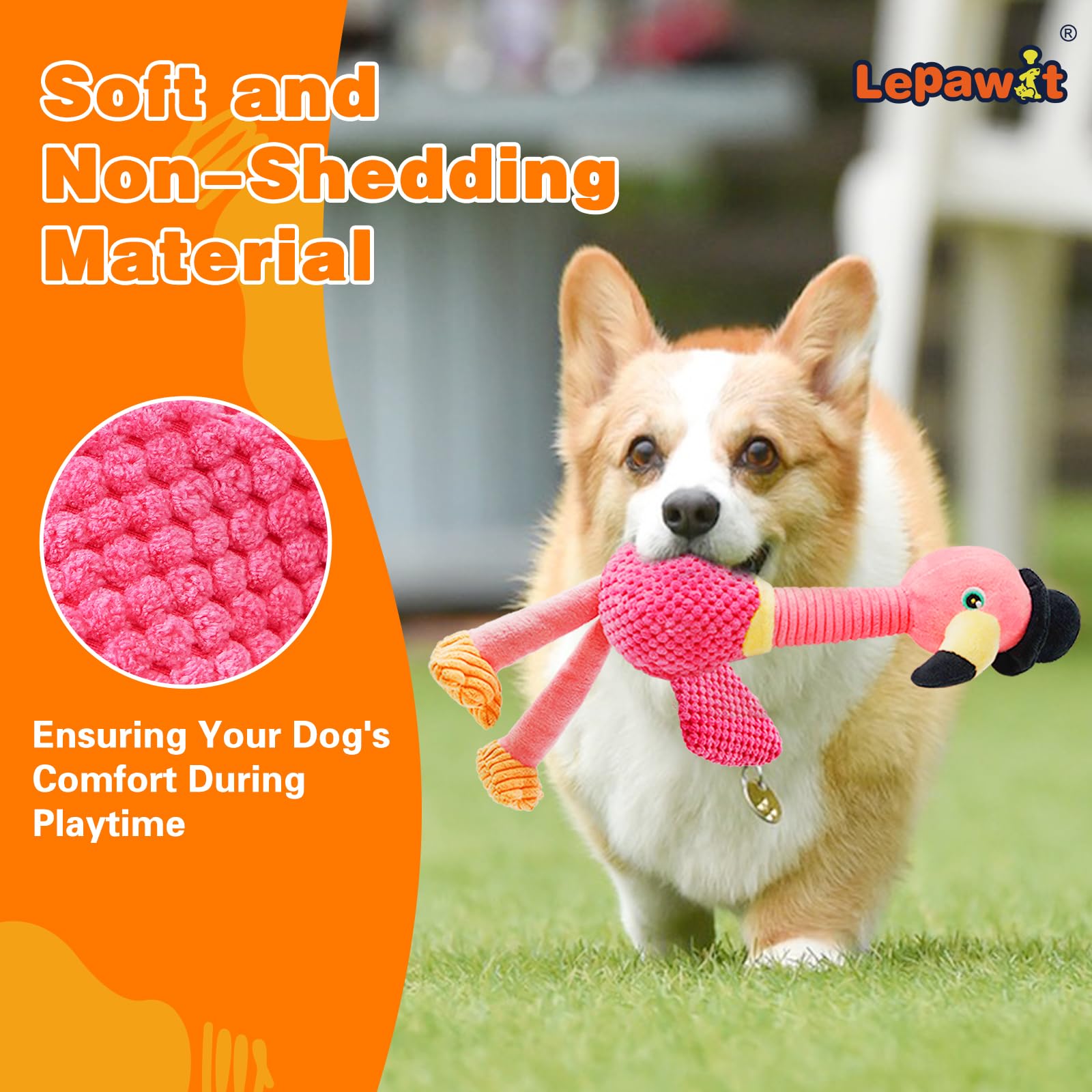 Lepawit Squeaky Dog Toys, Cute Flamingo Plush Toy For Dogs Indoor Play, Interactive Dog Toys With Non-Shedding Material For Smal