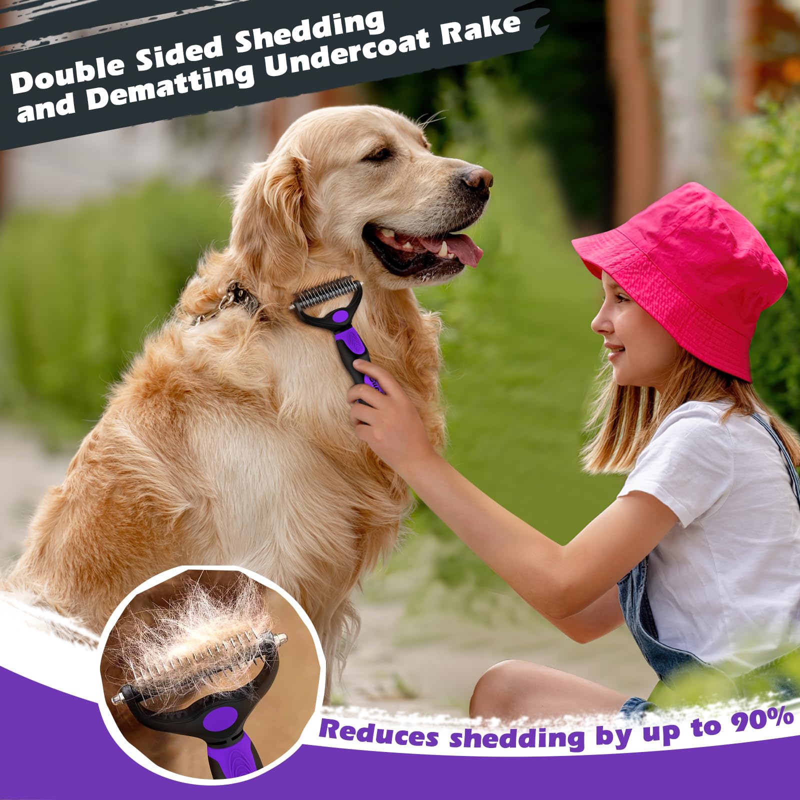 Augwind 3Pcs Dog Brush I Dog Brush For Shedding I Deshedding Dog Brush I Dog Bath Brush I Slicker Brush For Dogs I Dog Comb I Premium Pet Supplies (Purple Black)