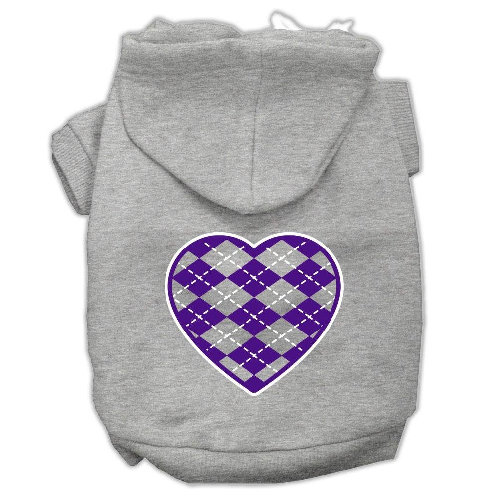 Pet Dog & Cat Hoodie Screen Printed, 'Purple Argyle Heart' Gray Xl (14-20 Lbs.)