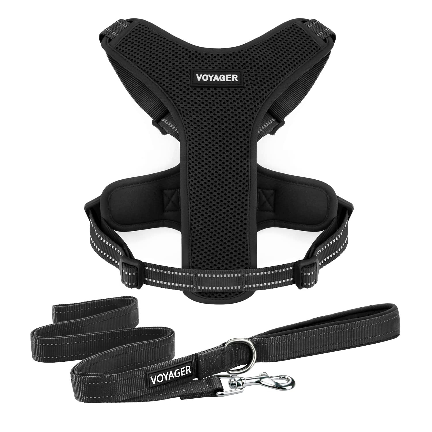 Air Frontier Mesh Dog Harness With And Reflective Dog Leash Set, Reflective Stitching, And Lightweight Breathable No-Pull Design, Adjustable Neck And Chest Straps For Small To Large Breeds - Bk, Xs