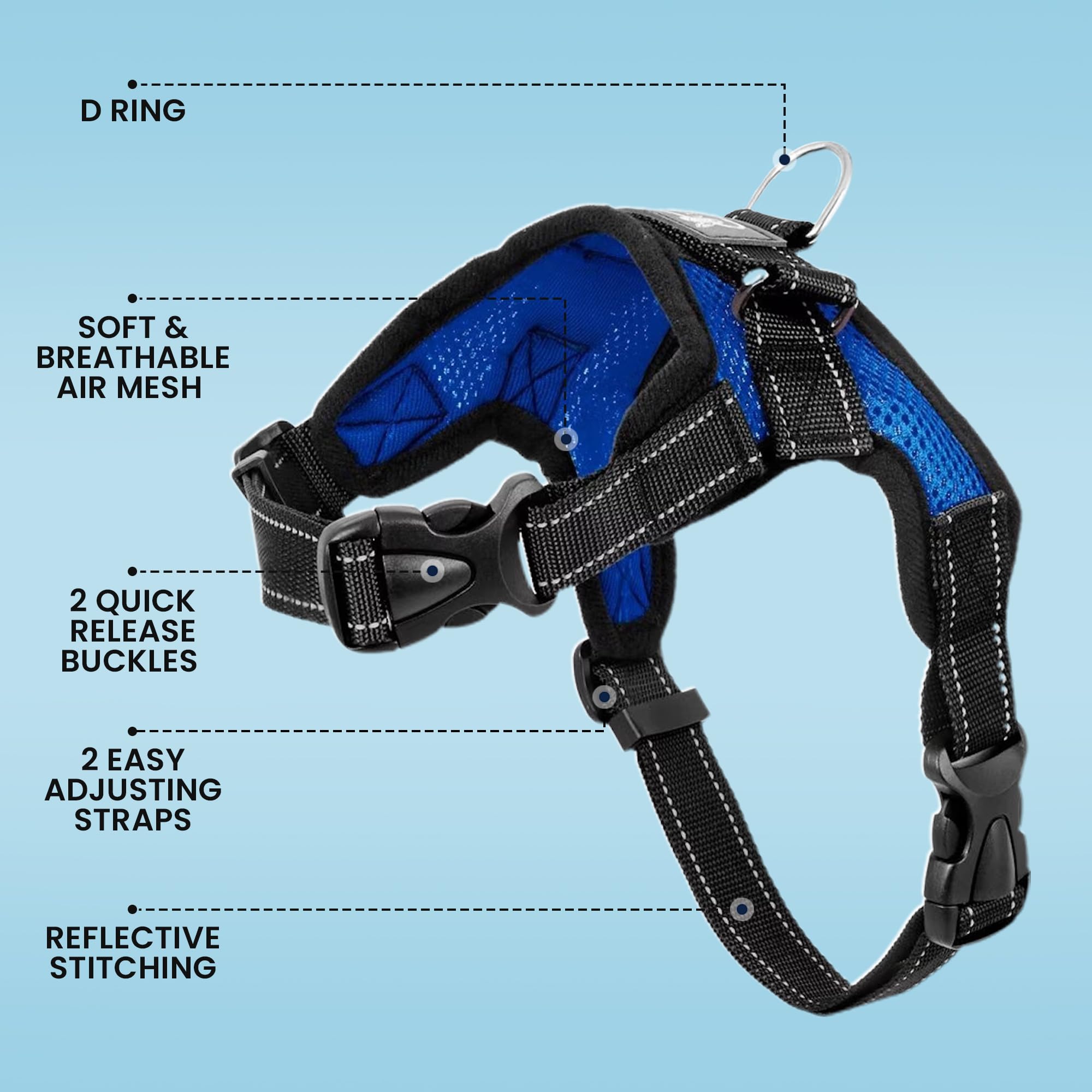 Copatchy Dog Harness Small Sized Dogs - All Weather Mesh Overhead Adjustable No Pull Vest Puppy Reflective Harness With Handle For Extra Small And Small Dogs By Copatchy - Harness (Blue) X-Small