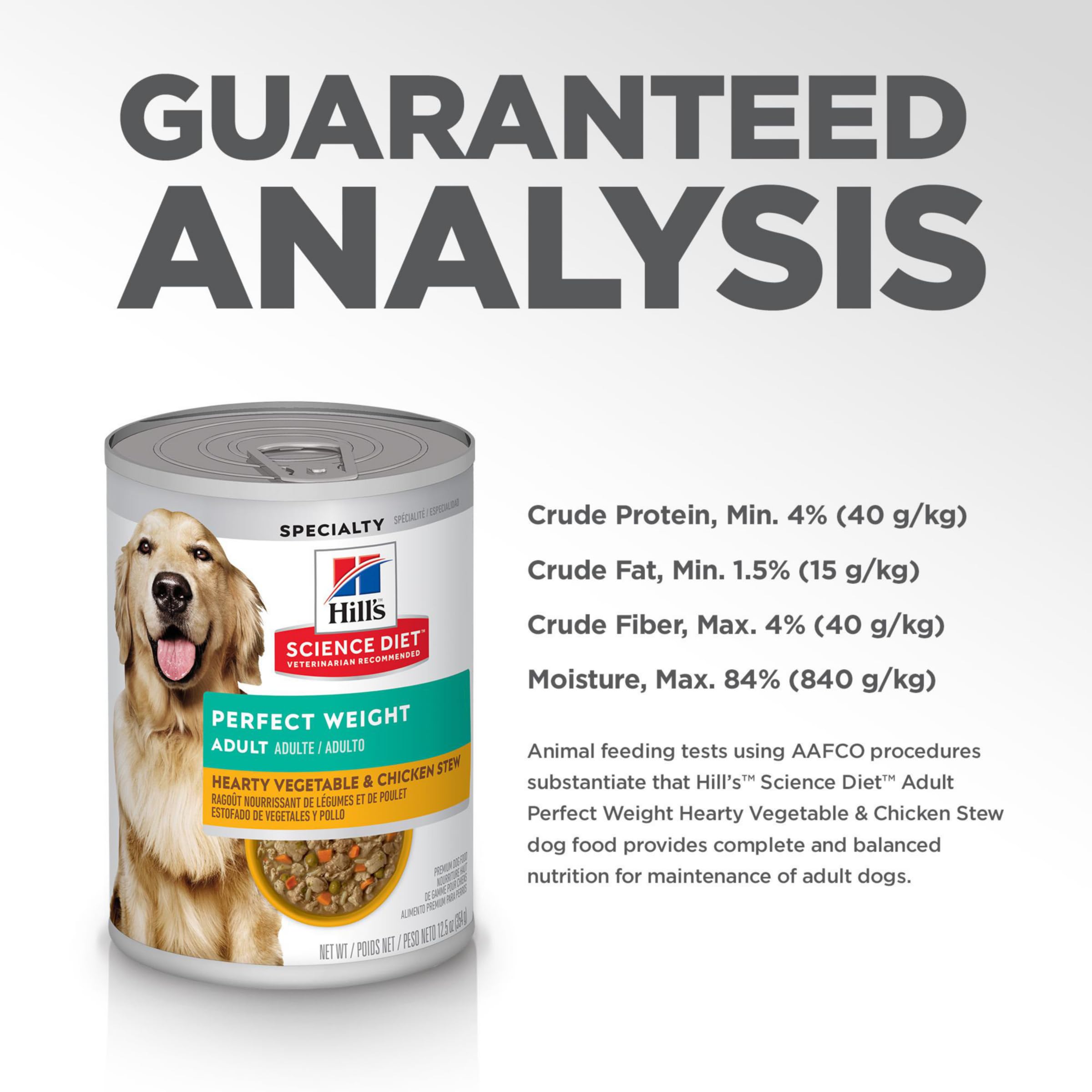 Hills Science Diet Perfect Weight, Adult 1-6, Weight Management Support, Wet Dog Food, Chicken & Vegetables Stew, 12.5 oz Can,