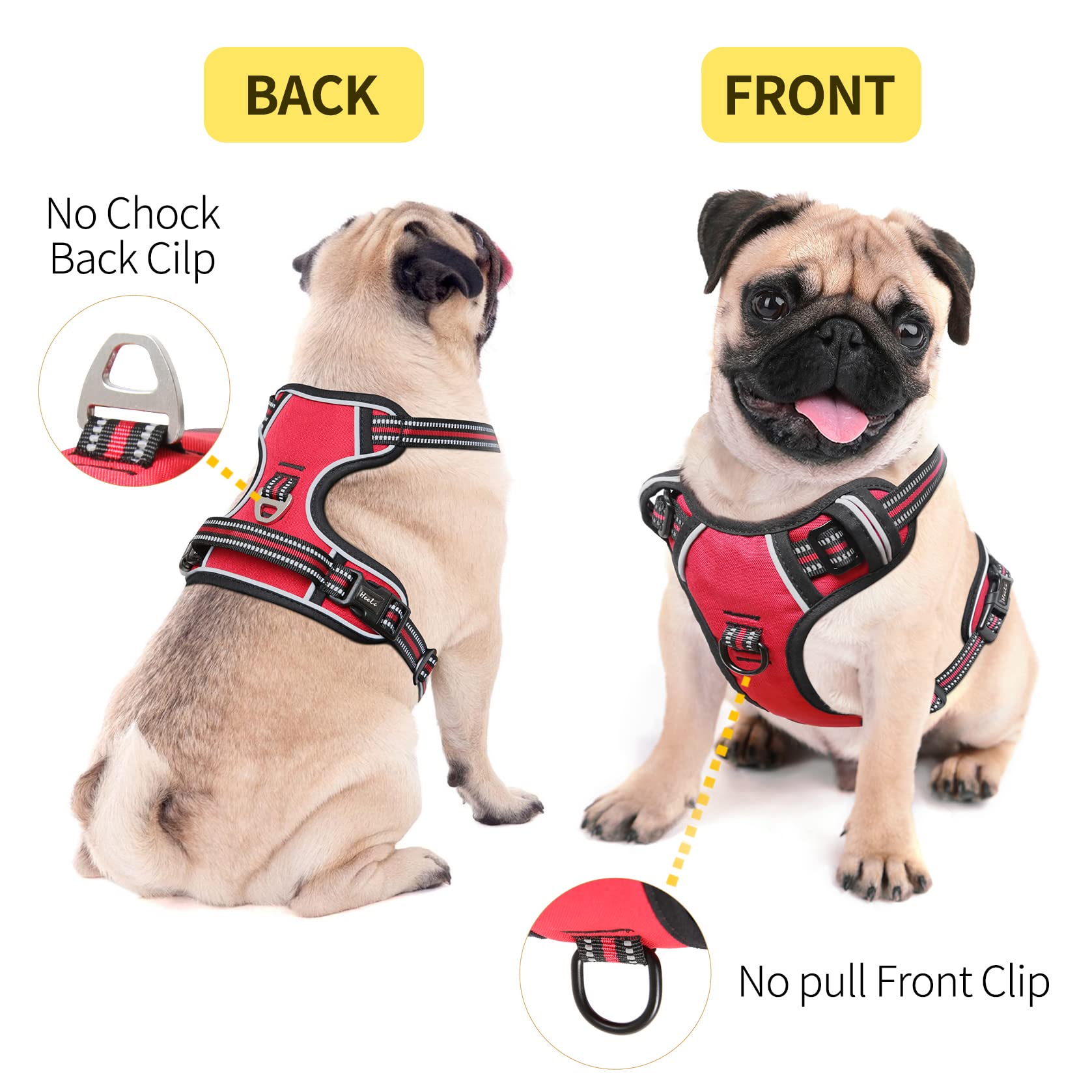 Heele Dog Harness Medium No Pull Vest Harness Adjustable Reflective And Durable For Outdoor Training, Red, M