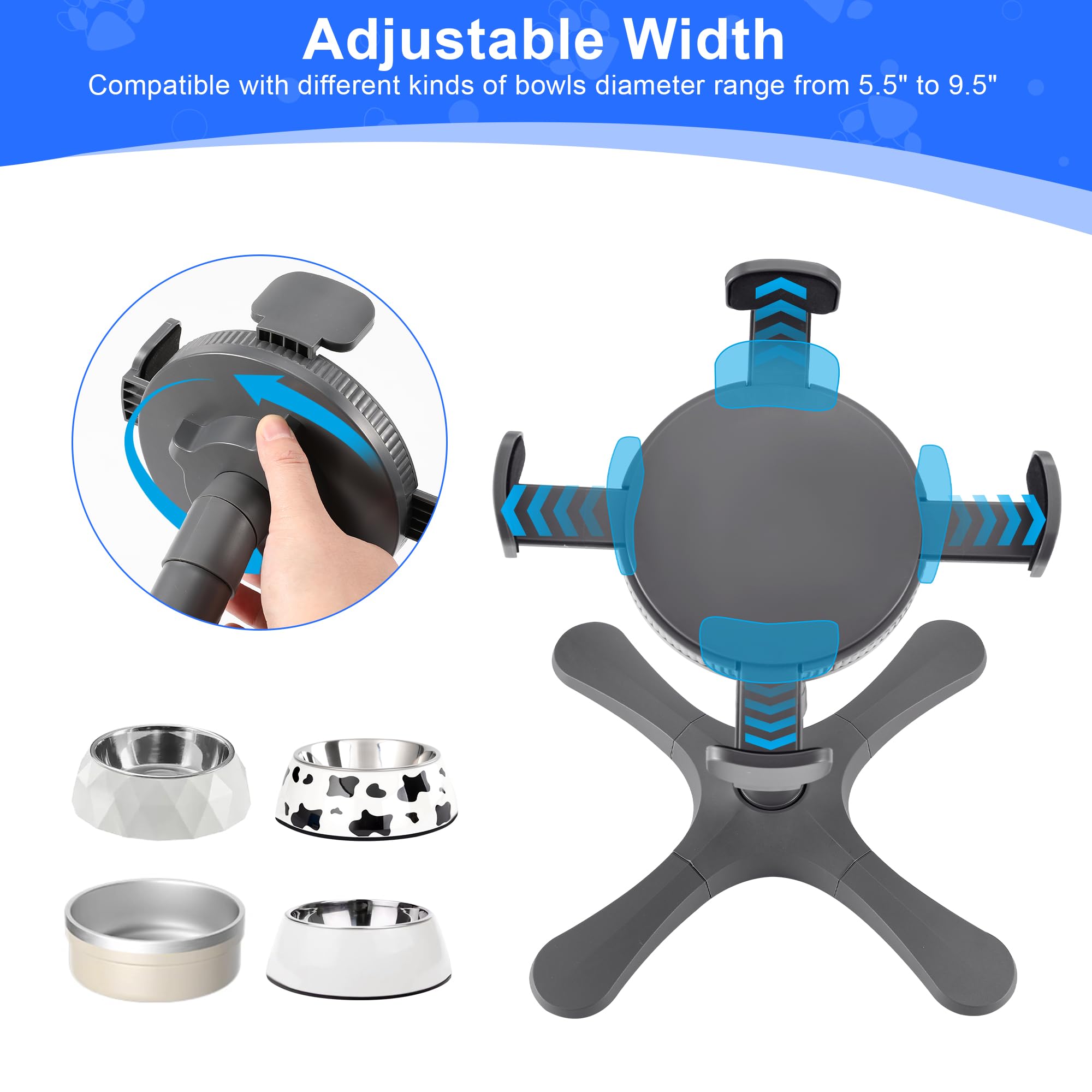 Dog Bowls,Elevated Adjustable Dog Bowl Stand with 3 Heights & Tilted Feeding Design, Raised Stand Compatible with Medium & Large
