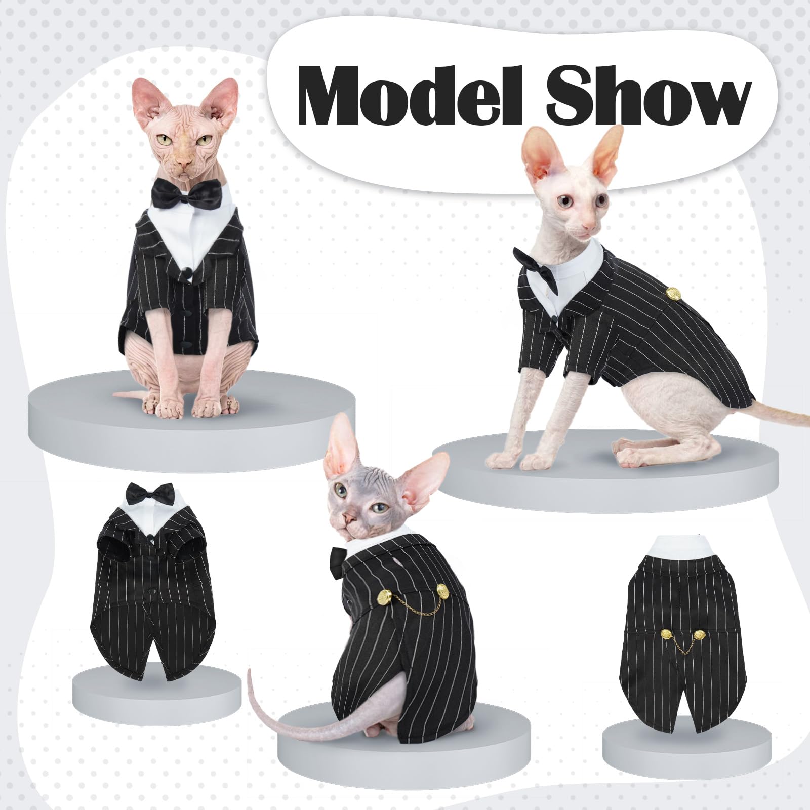Qbleev Cat Tuxedo Suit, Sphynx Cat Suit For Cat With Bow Tie, Cat Halloween Costumes For Cats Only, Kitten Formal Attire Wedding