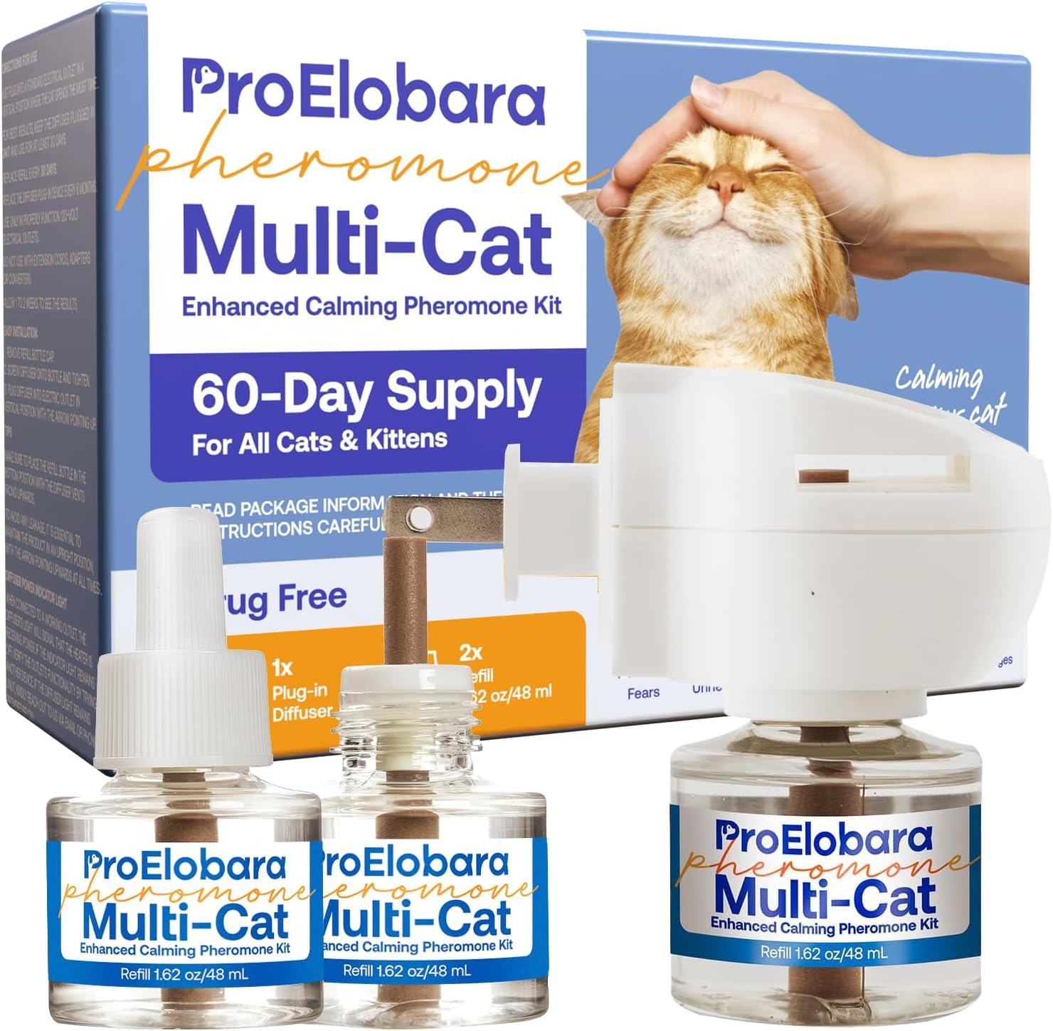 ProElobara Cat Calming Pheromone Diffuser: Cat Calming Pheromones Diffusers - Reduces Stress & Anxiety with Calming Pheromones