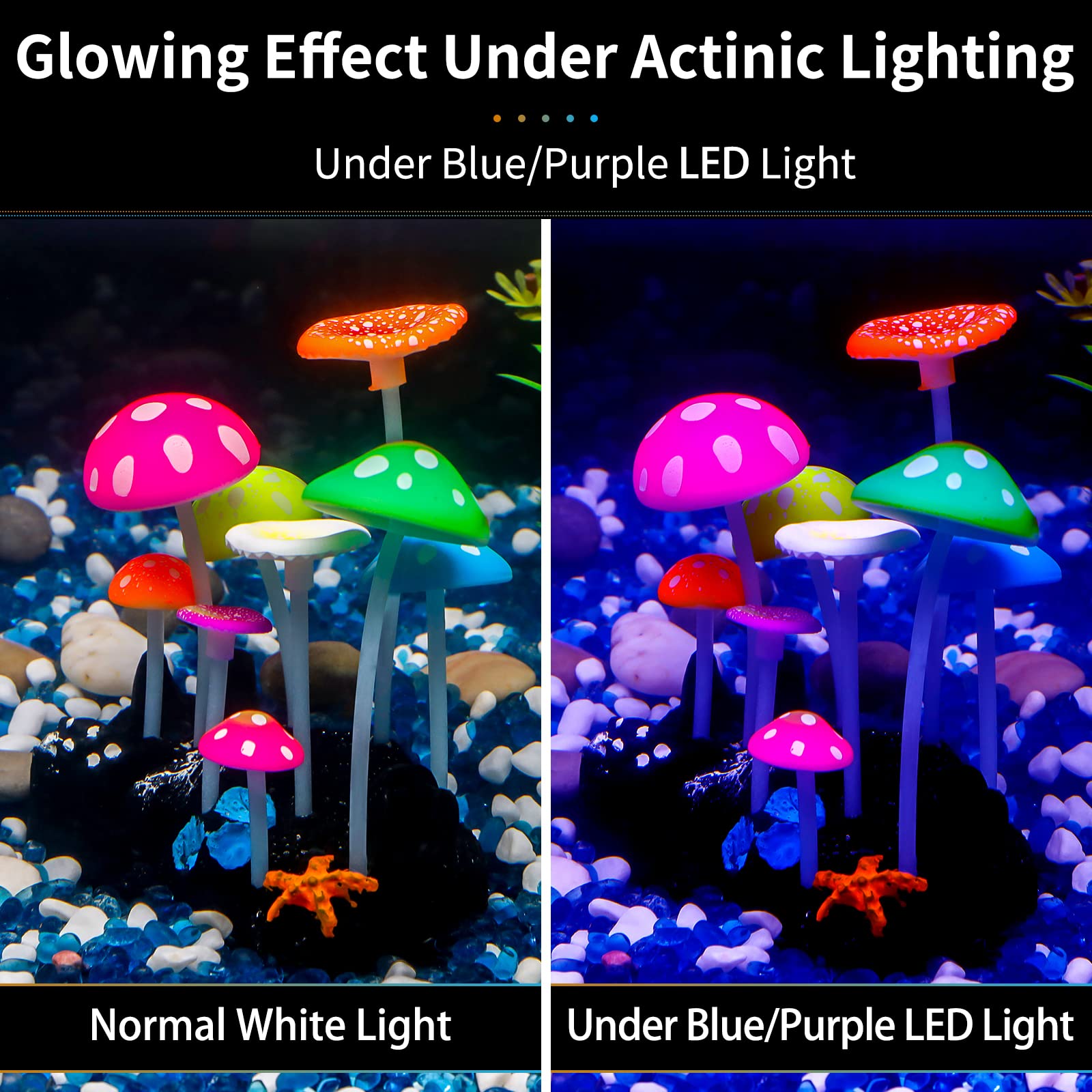 Uniclife Glowing Effect Artificial Mushroom Aquarium Plant Decor Ornament Decoration For Fish Tank Landscape