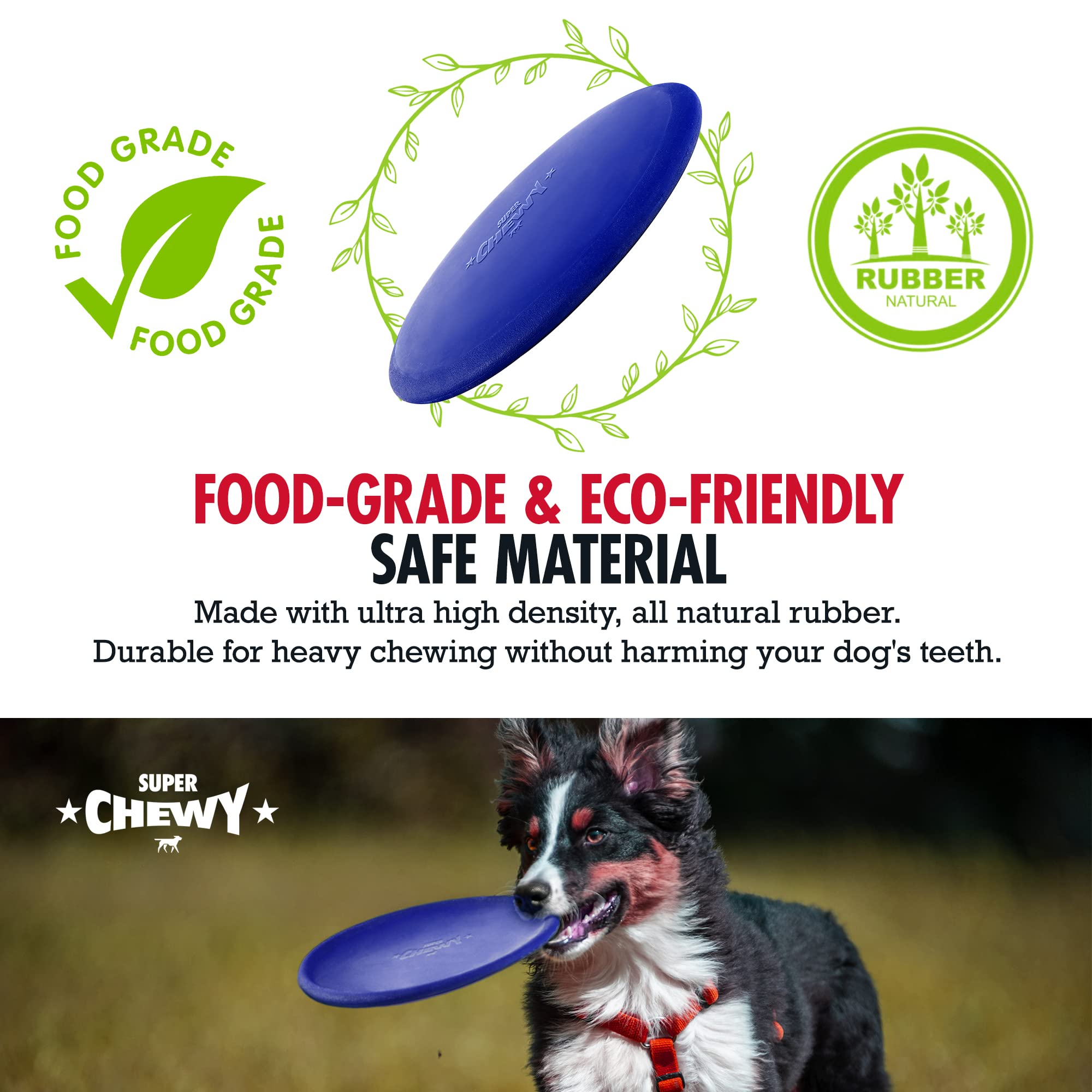SuperChewy Tough Flying Disc Toy | Lifetime Replacement | Strong Natural Rubber | Great Dog Fetch Toys | Rubber Disc Toy for Dog