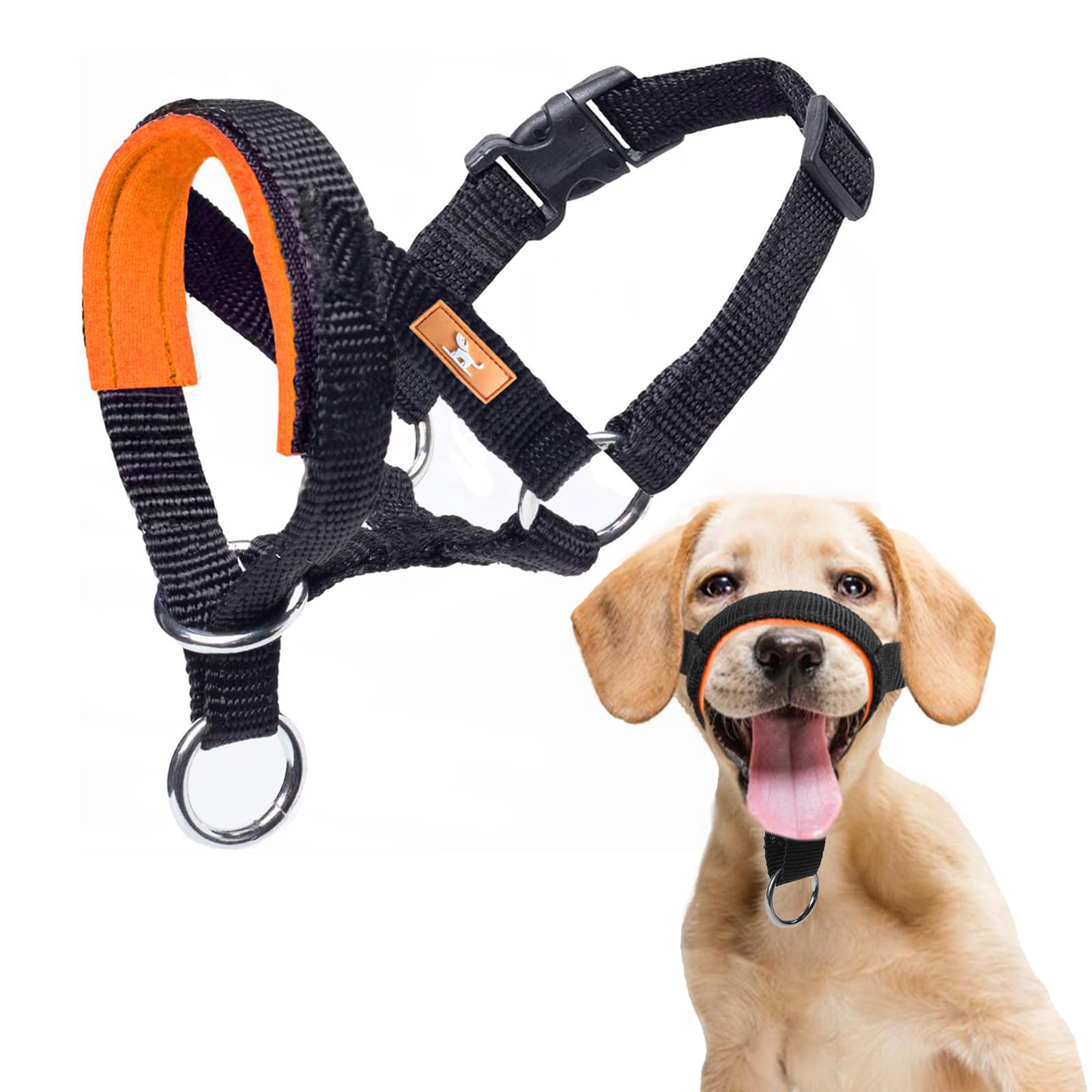 wintchuk Dog Head Collar with Soft Fabric, Head Harness Stops Dog Pulling, Head Leash for Small Medium Large Dogs Walking (S,Ora