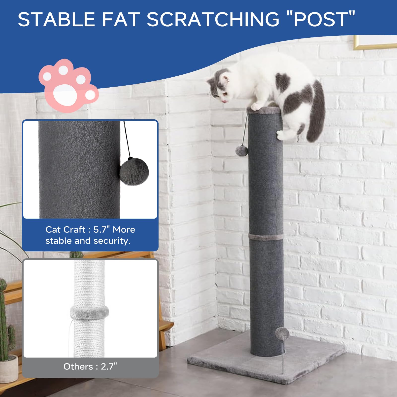 Cat Craft Bobcat Cat Scratching Post For Indoor Cats, Tall Cat Scratch Post, Carpet Cat Scratching Post With Replaceable Toys, S