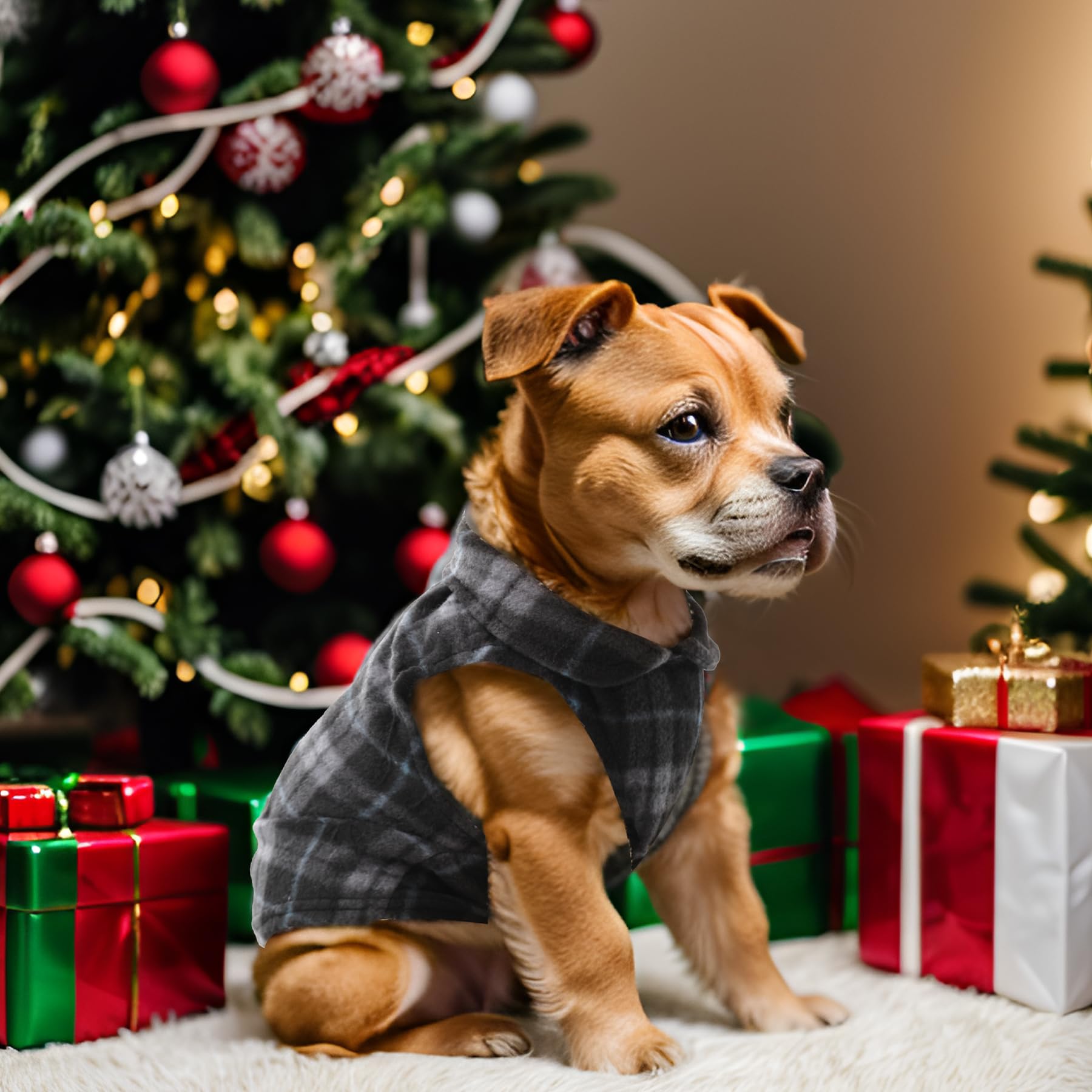 Rbenxia 4 Pieces Buffalo Plaid Dog Sweaters with Leash Ring Soft Fleece Vest Warm Dog Pullover Jacket Dog Clothes Winter Dog Out