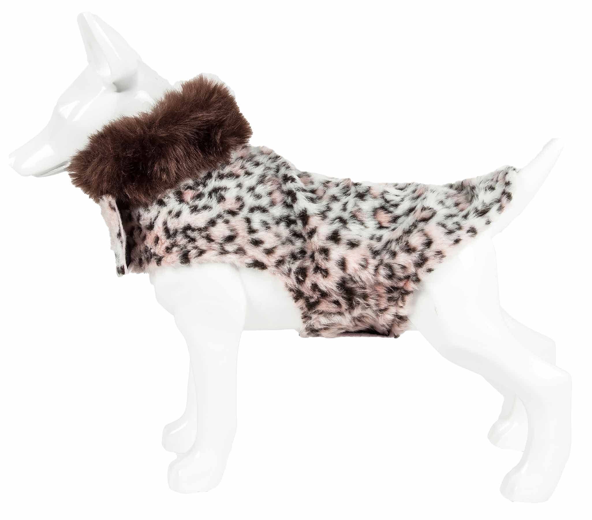 Pet Life ® Luxe 'Furracious' Cheetah Patterned Mink Fur Dog Coat - Dog Jacket With Hook-And-Loop Belly Enclosures - Winter Dog Coats For Small Medium Large Dog Clothes
