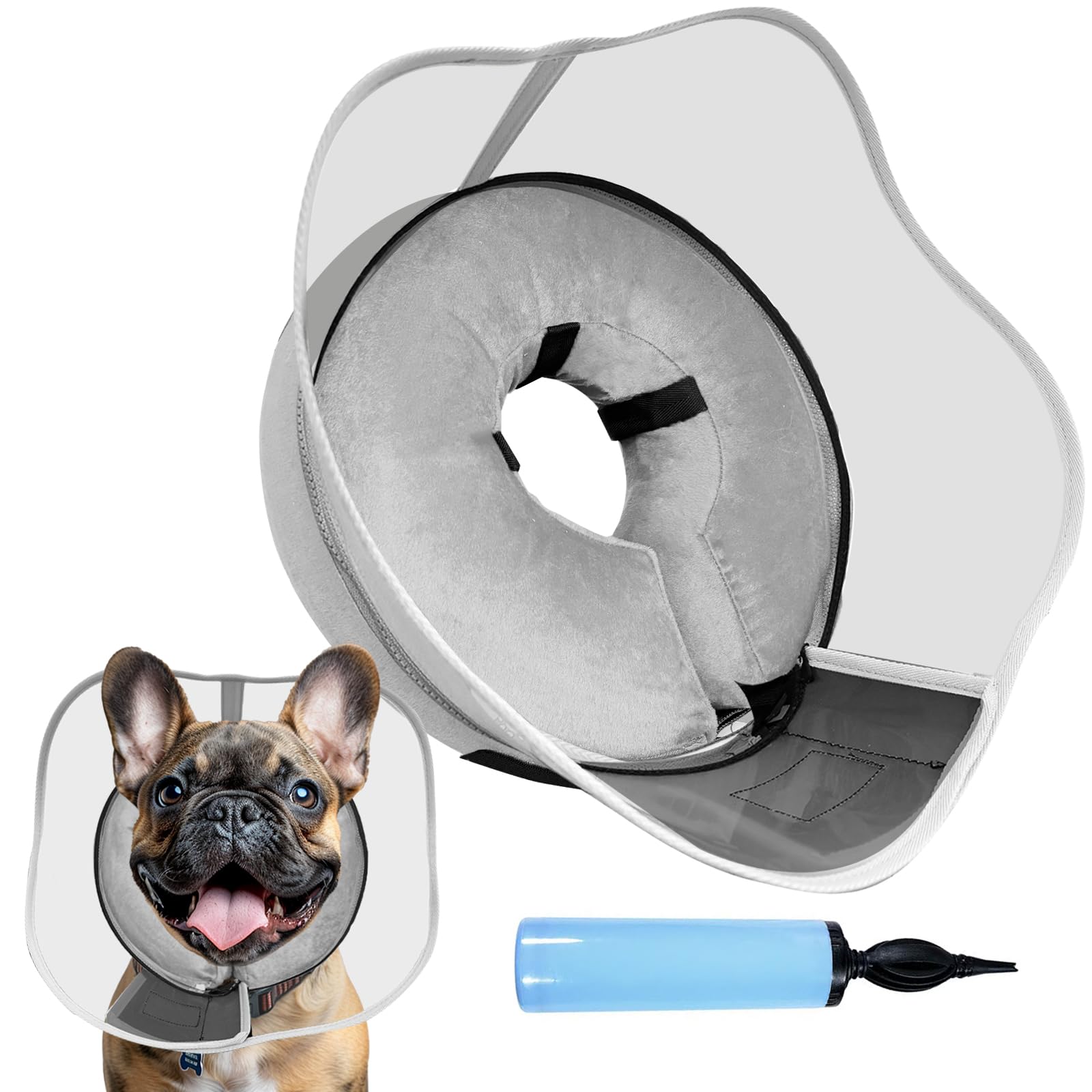 Inflatable Dog Cone, Soft Dog Cone After Surgery, for M M+ L XL Dogs, with Detachable Anti Licking Shield and Inflator, 2 in 1 A