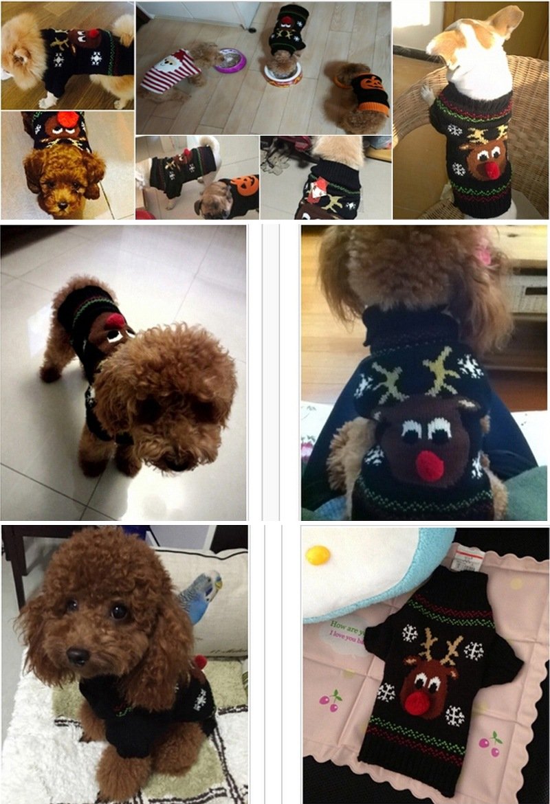 Bobibi Dog Sweater For Christmas Cartoon Reindeer Pet Cat Winter Knitwear Warm Clothes Medium